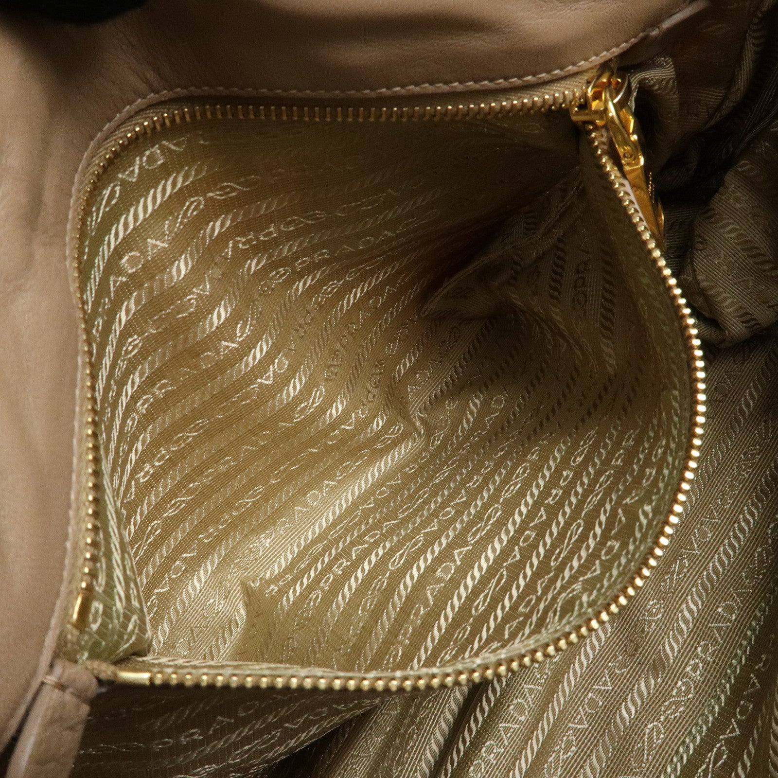 PRADA Gathered Nylon Leather 2Way Hand Shoulder Bag Beige BN1407