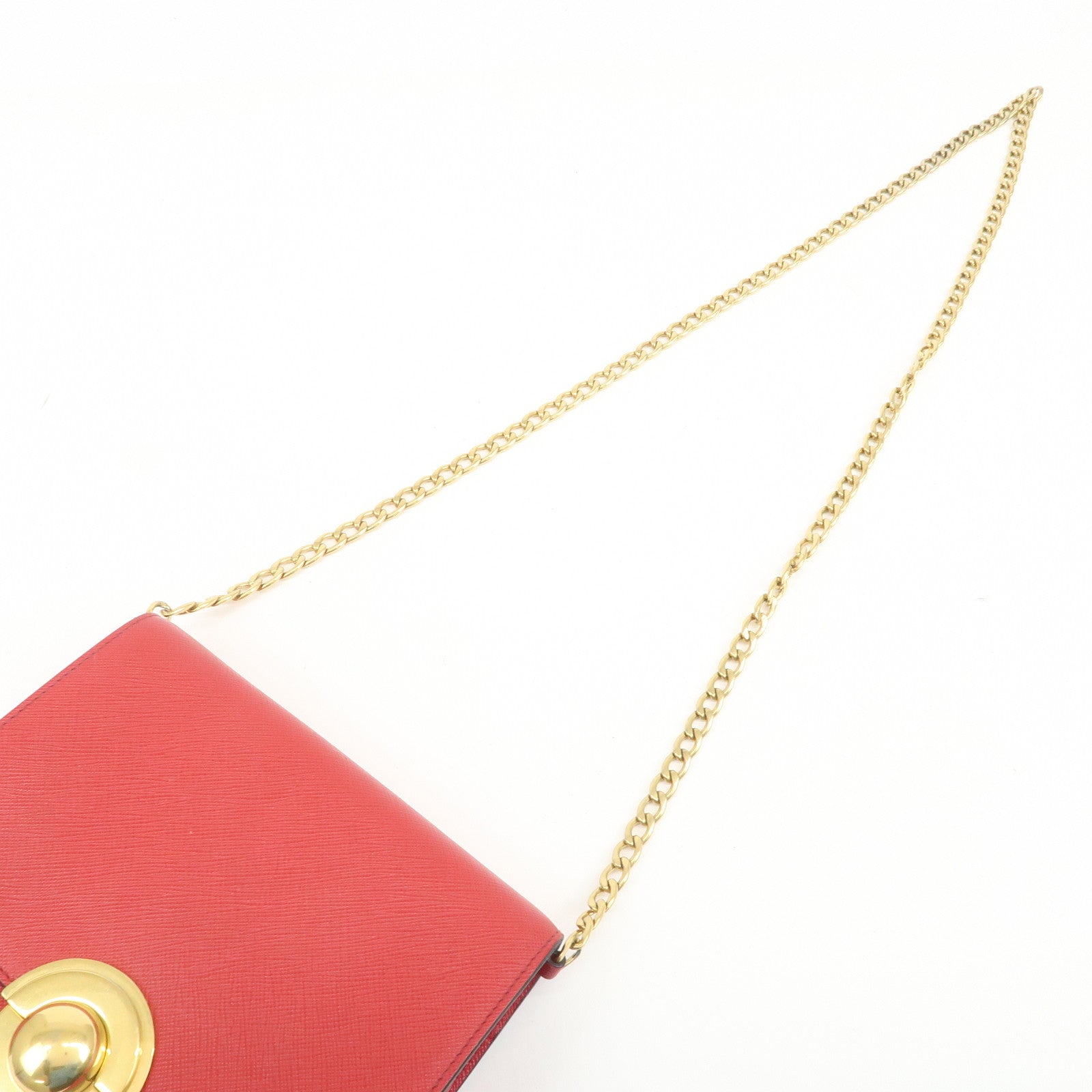 PRADA Logo Saffiano Leather Chain Shoulder Bag Red 1BH007