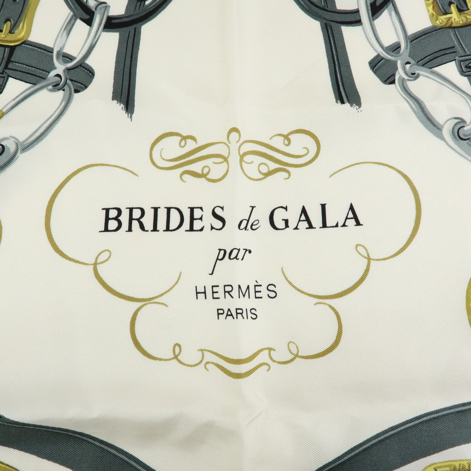 HERMES Carre 90 Silk 100% BRIDES DE GALA Scarf Light Pink White