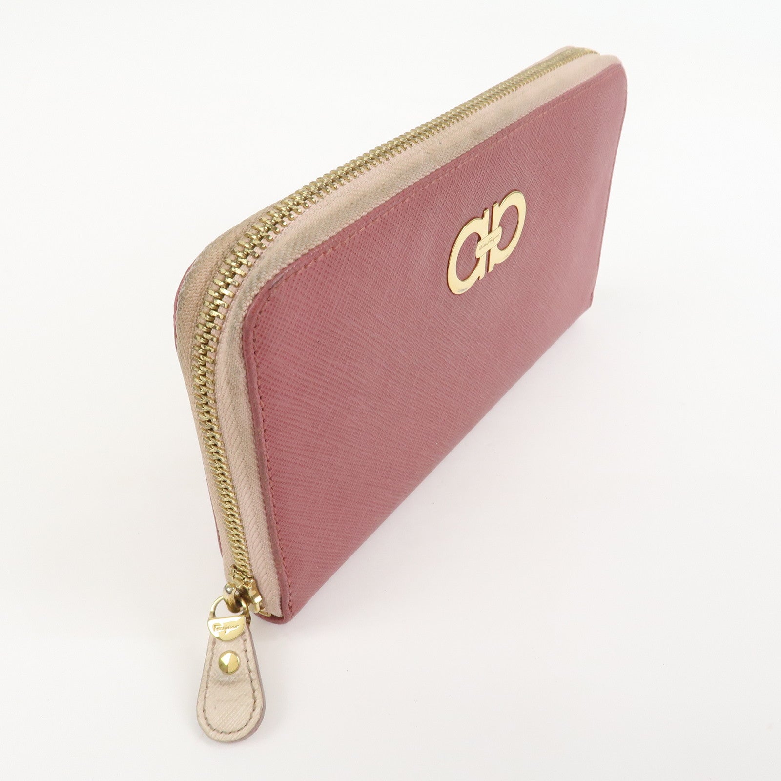 Ferragamo Set of 2 wallet Gancini Vara Emboss Leather Black Pink