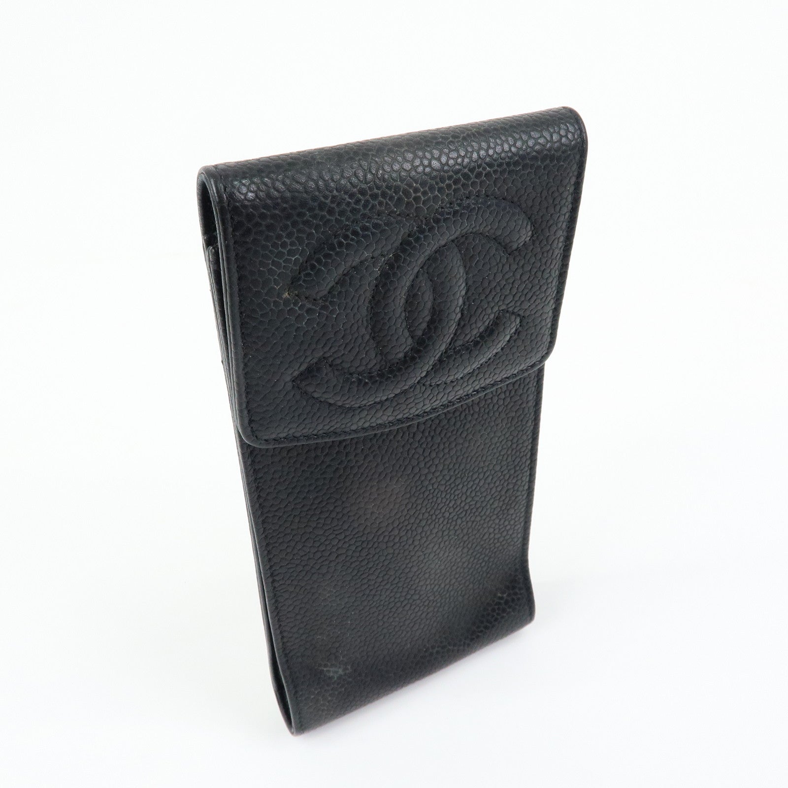 CHANEL COCO Mark Caviarskin Glasses Case Black