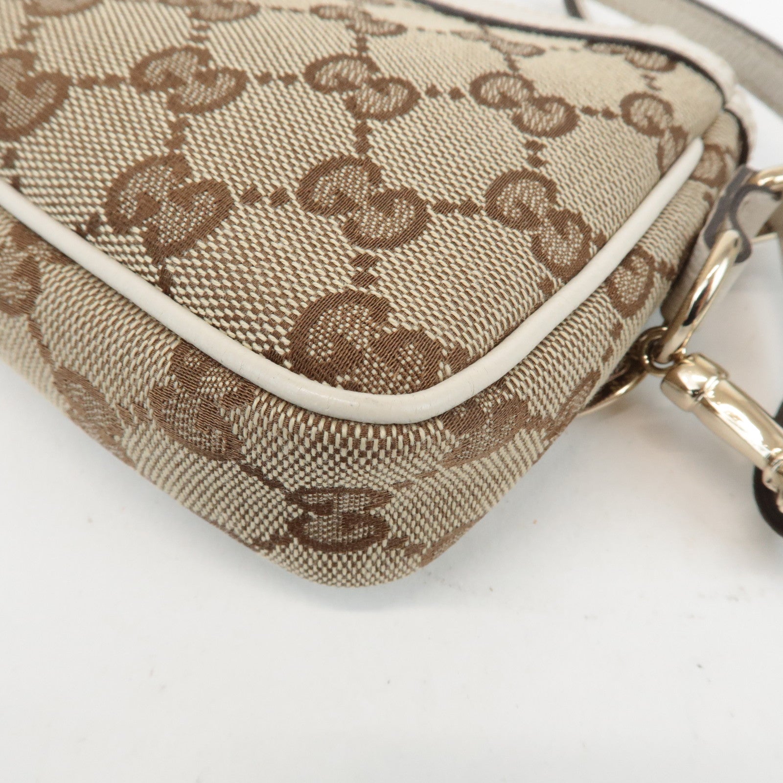 GUCCI GG Canvas Leather Accessory Pouch Hand Bag Beige Ivory 154432 Used