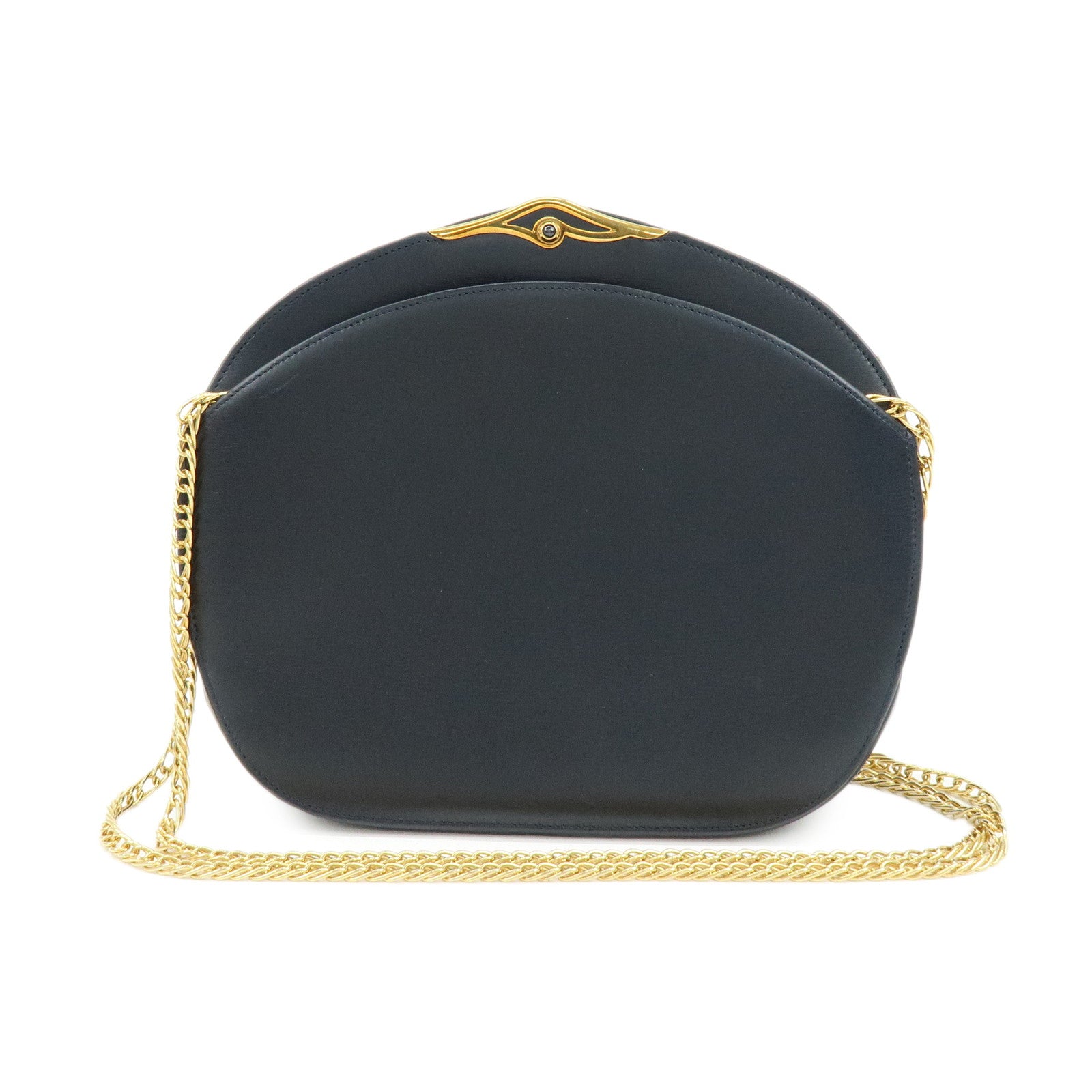Cartier Sapphire Line Calf Leather Chain Shoulder Bag Navy