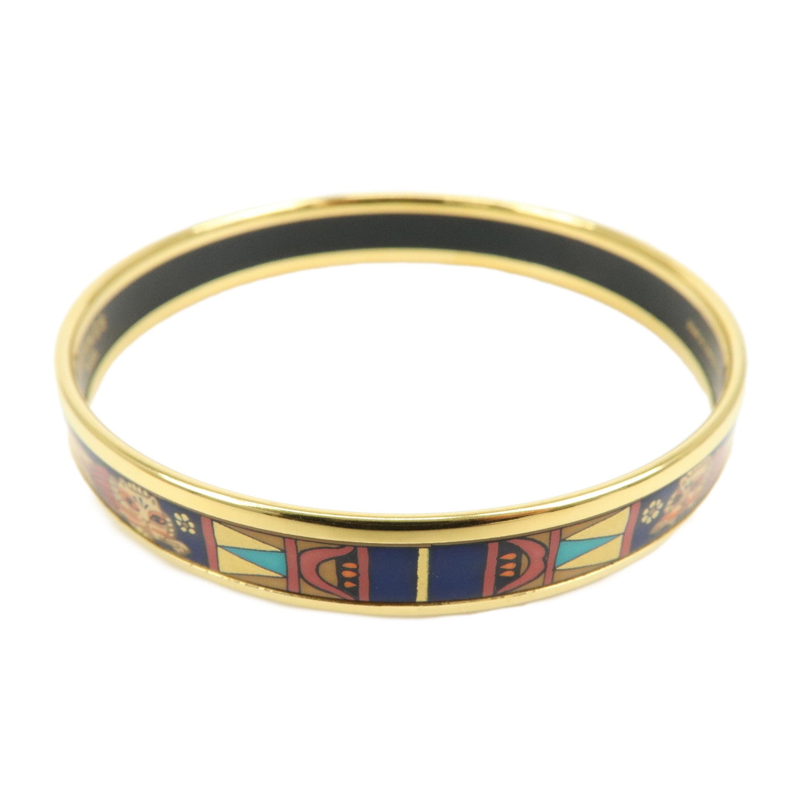 HERMES Email PM Metal Bracelet Bangle Animal Gold Blue