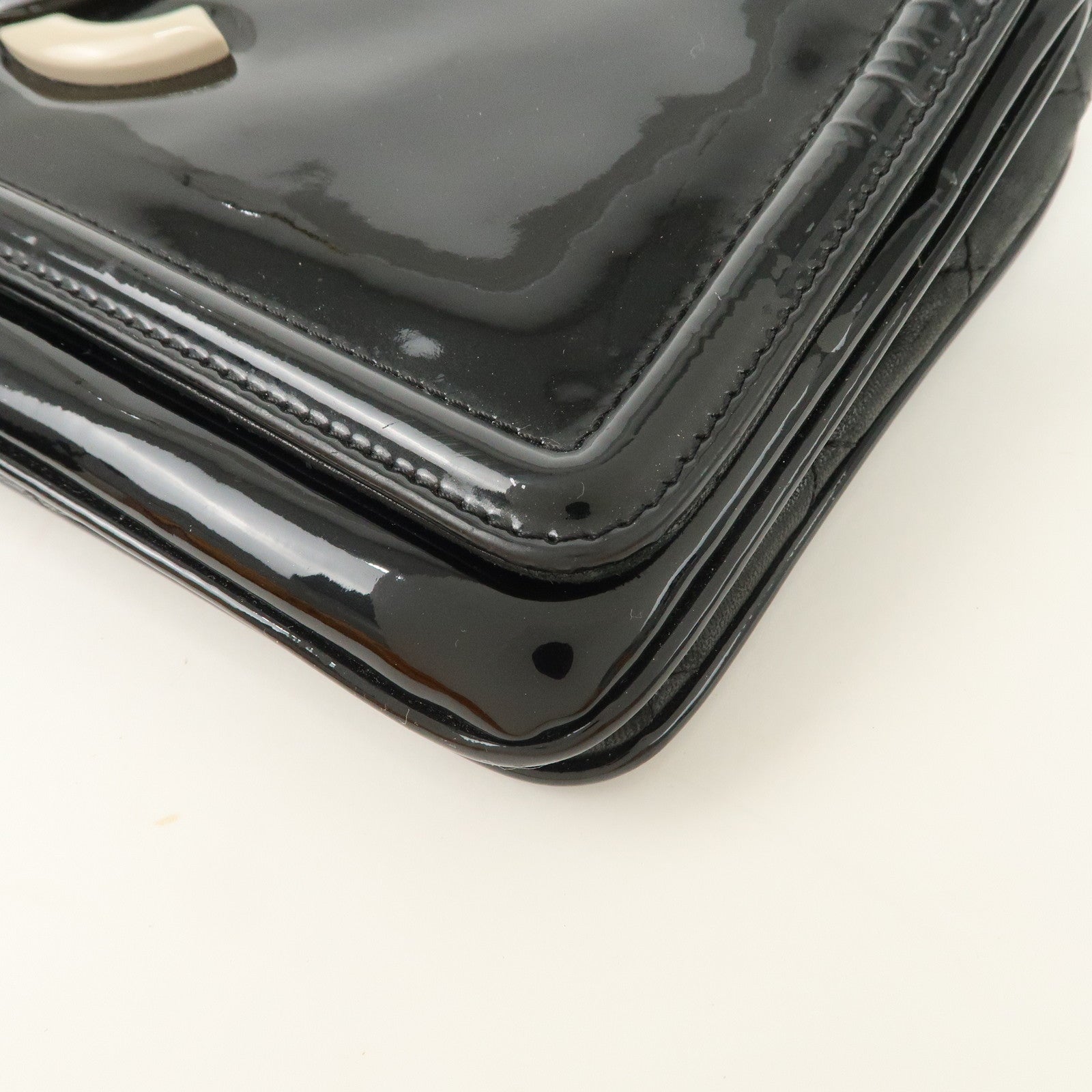 CHANEL Patent Leather Chain Shoulder Bag Hand Bag Black