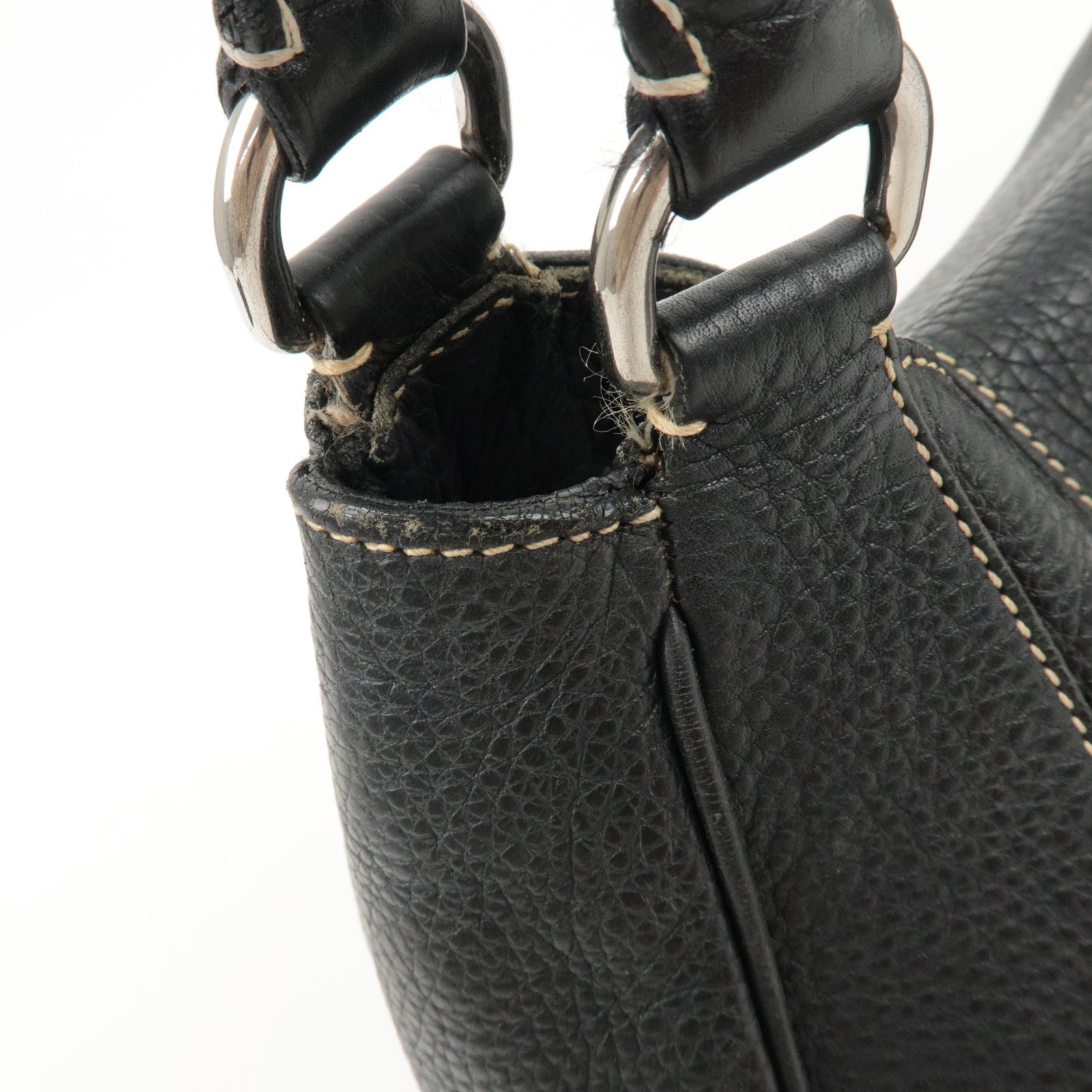 PRADA Logo Leather Shoulder Bag Hand Bag Black BR3593 Used