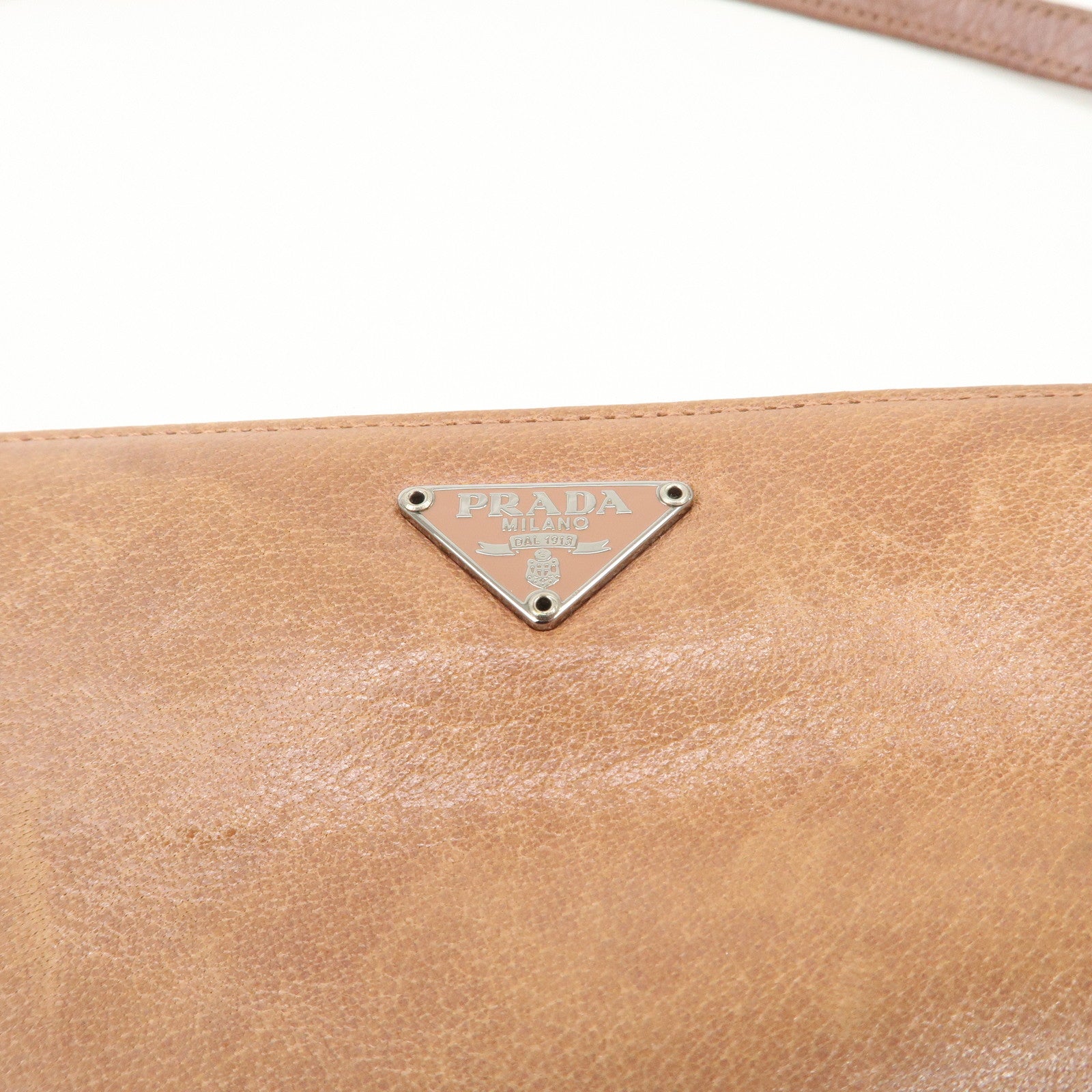 PRADA Triangle Logo Leather Shoulder Bag Hand Bag Brown Used