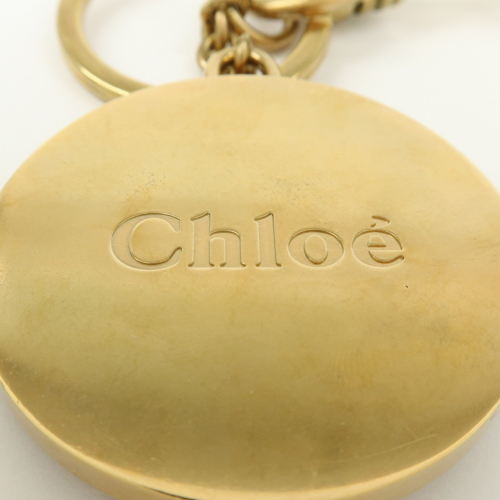 Chloe Leather Color Stone Bag Charm Key Charm Key Chain Brown