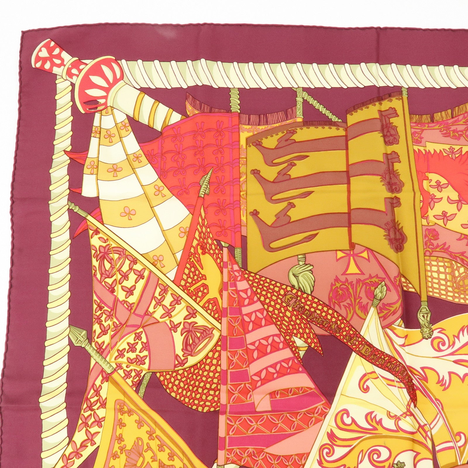 HERMES Carre 90 Set of 2 Silk 100% Scarf Bordeaux Beige