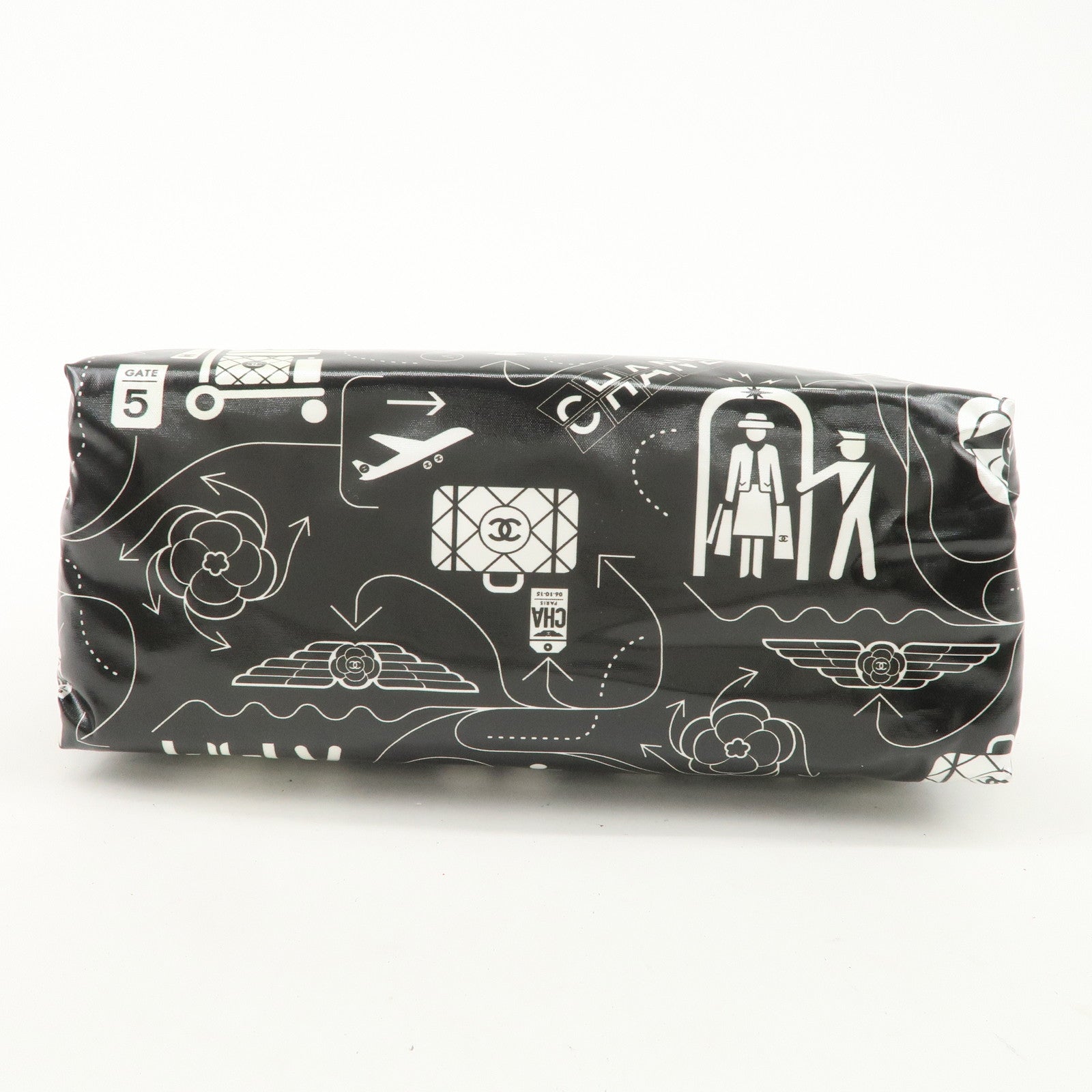 CHANEL Airline Nylon Pouch Cosmetic Pouch Black White