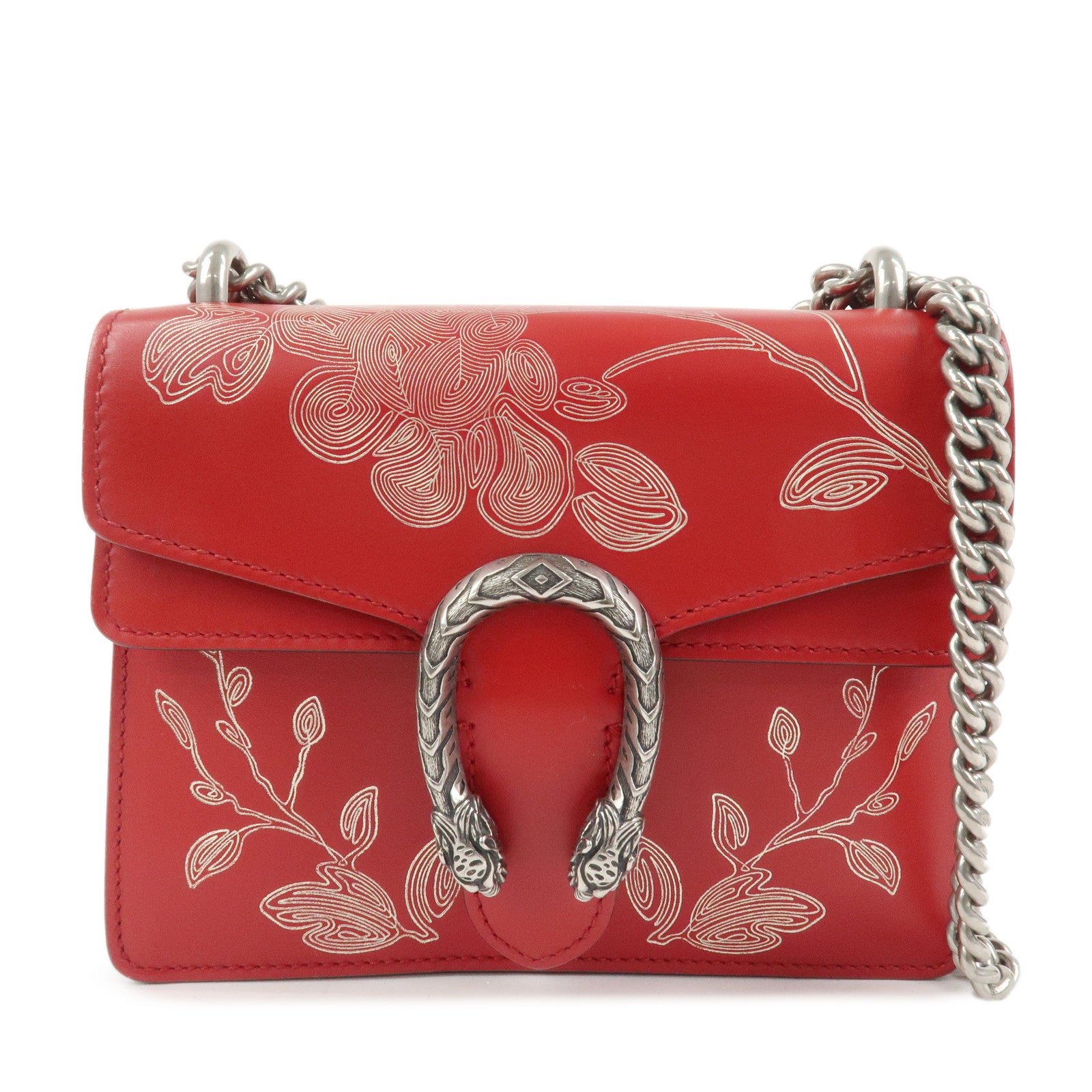 GUCCI Dionysus Leather Small Shoulder Bag Red 421970