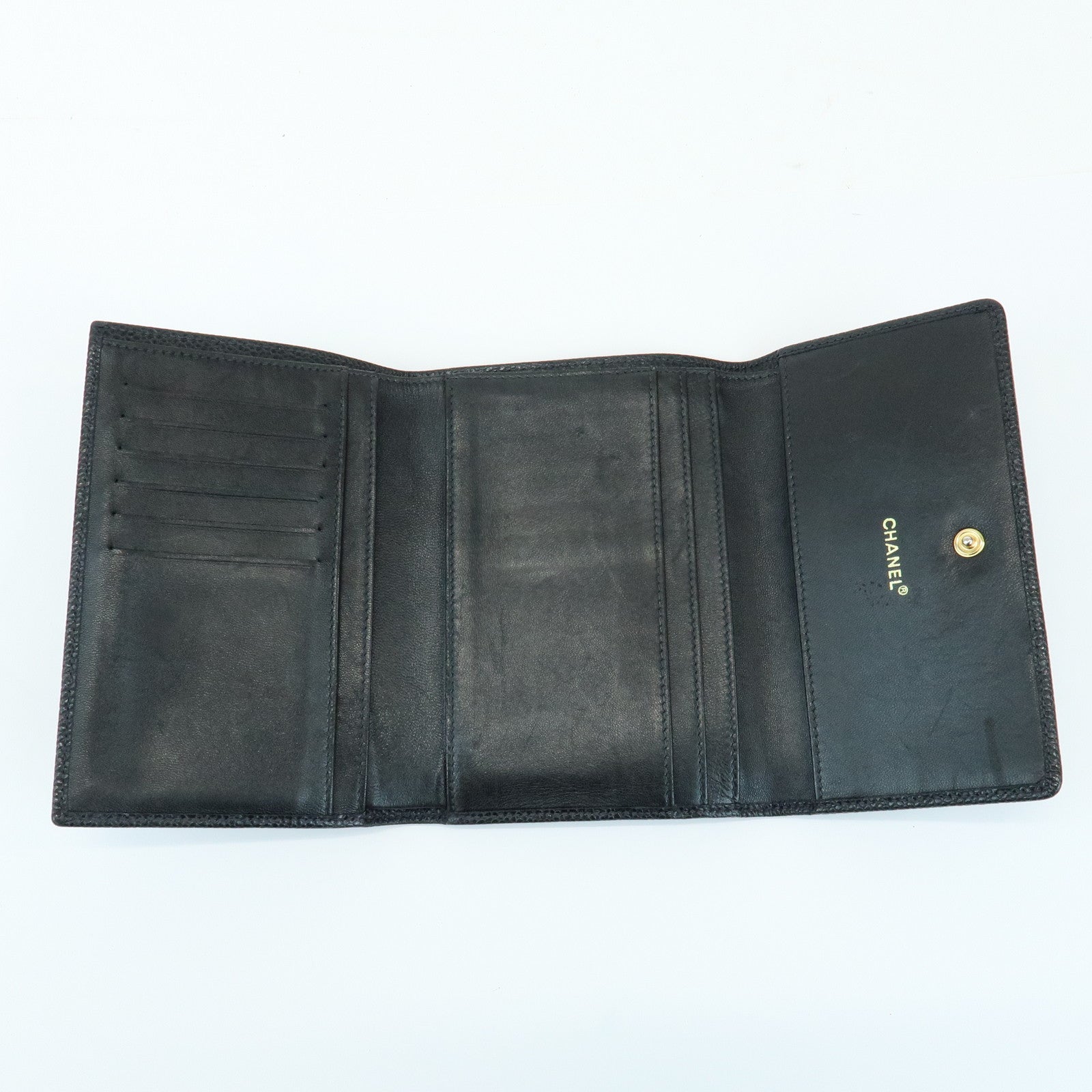 CHANEL COCO Mark Caviarskin Compact Wallet Flap Wallet Black