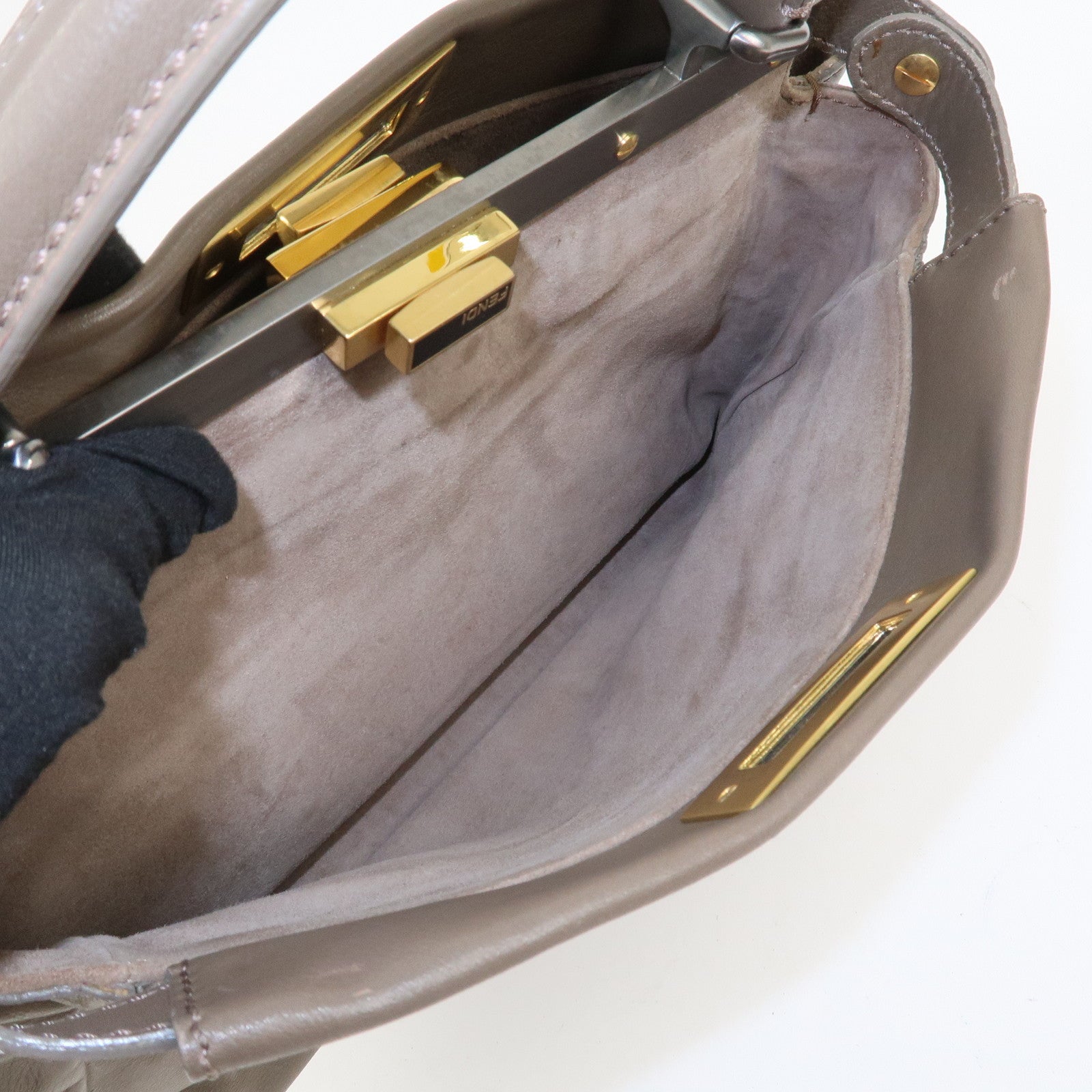 FENDI Leather Peekaboo 2Way Shoulder Bag Hand Bag Brown 8BN226