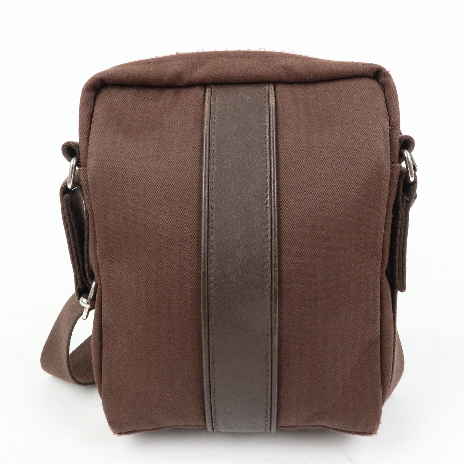 HERMES Toile Chevron Pochette Bandouliere PM Shoulder Bag Brown