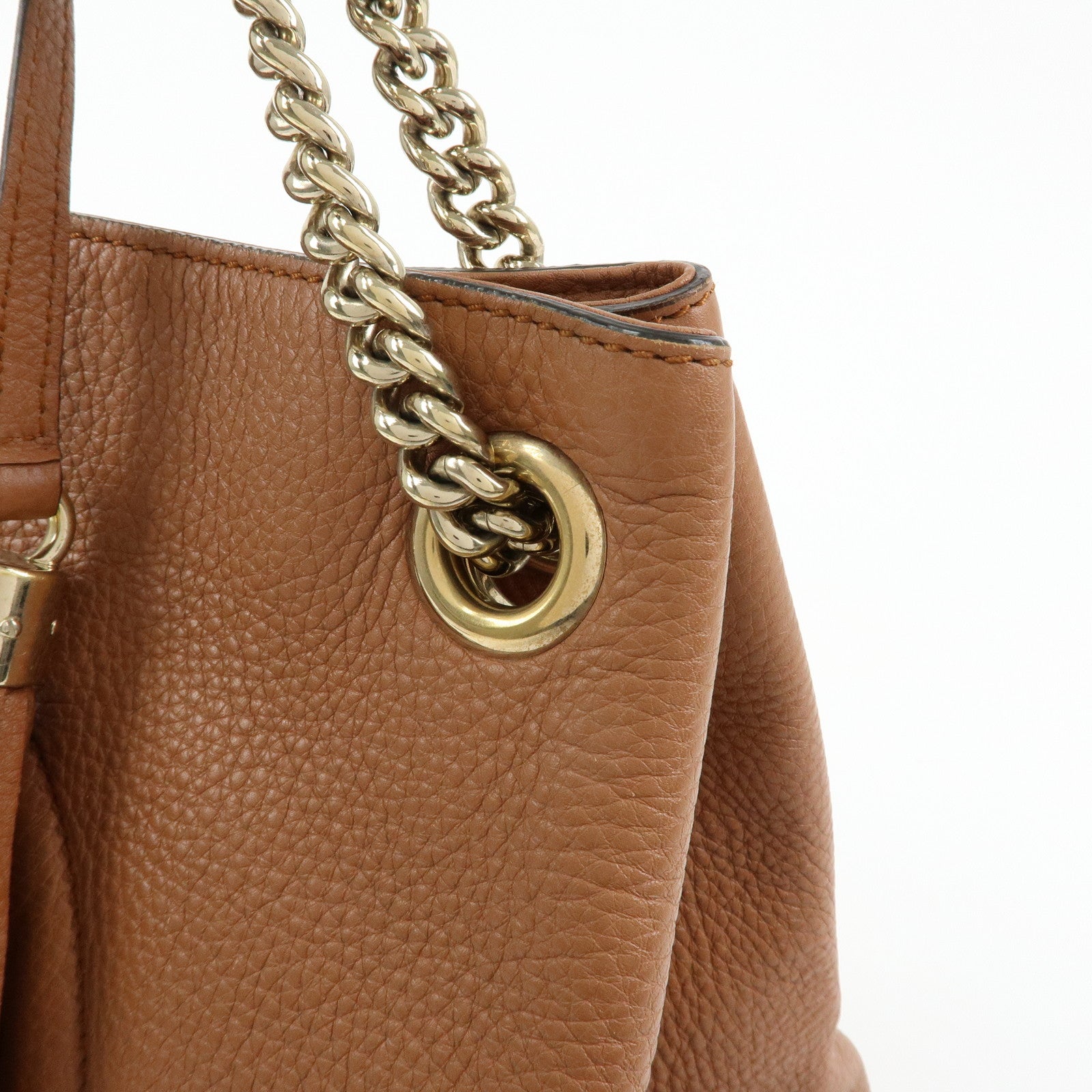 GUCCI SOHO Interlocking G Leather Chain Shoulder Bag Brown 308982