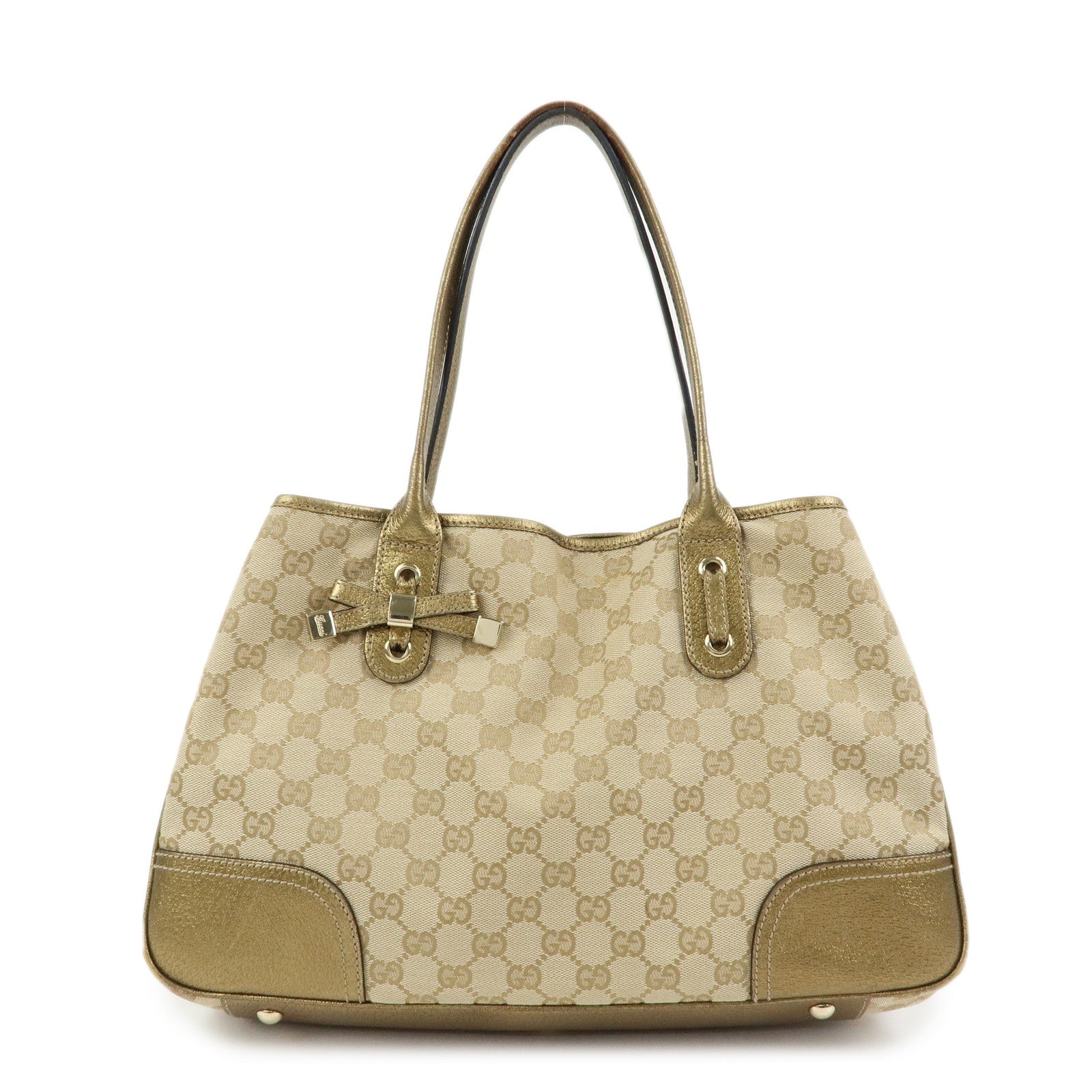 GUCCI Princy GG Canvas Leather Tote Shoulder Bag Beige Gold 163805