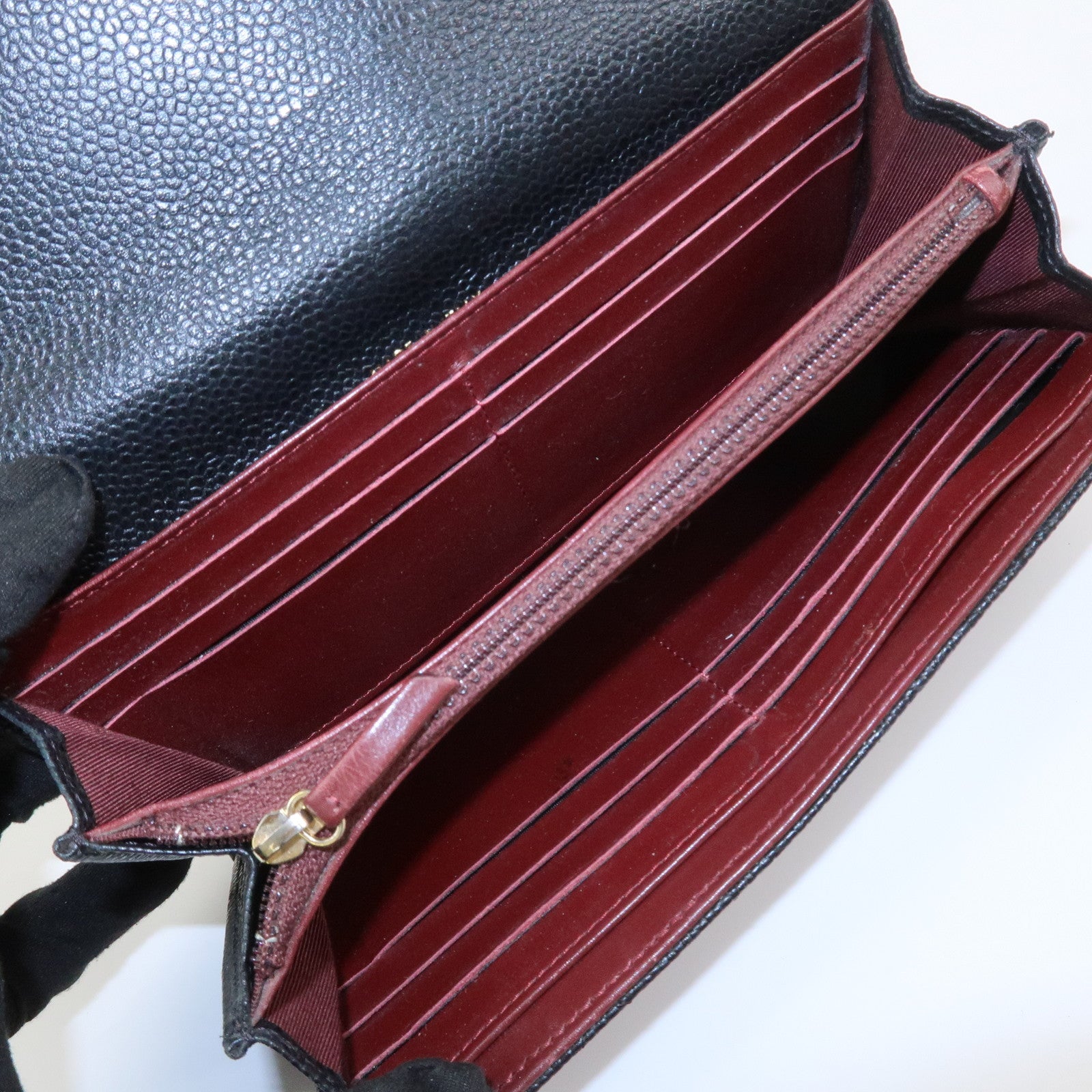 CHANEL COCO Mark Matelasse Caviarskin Long Flap Wallet Black A50096