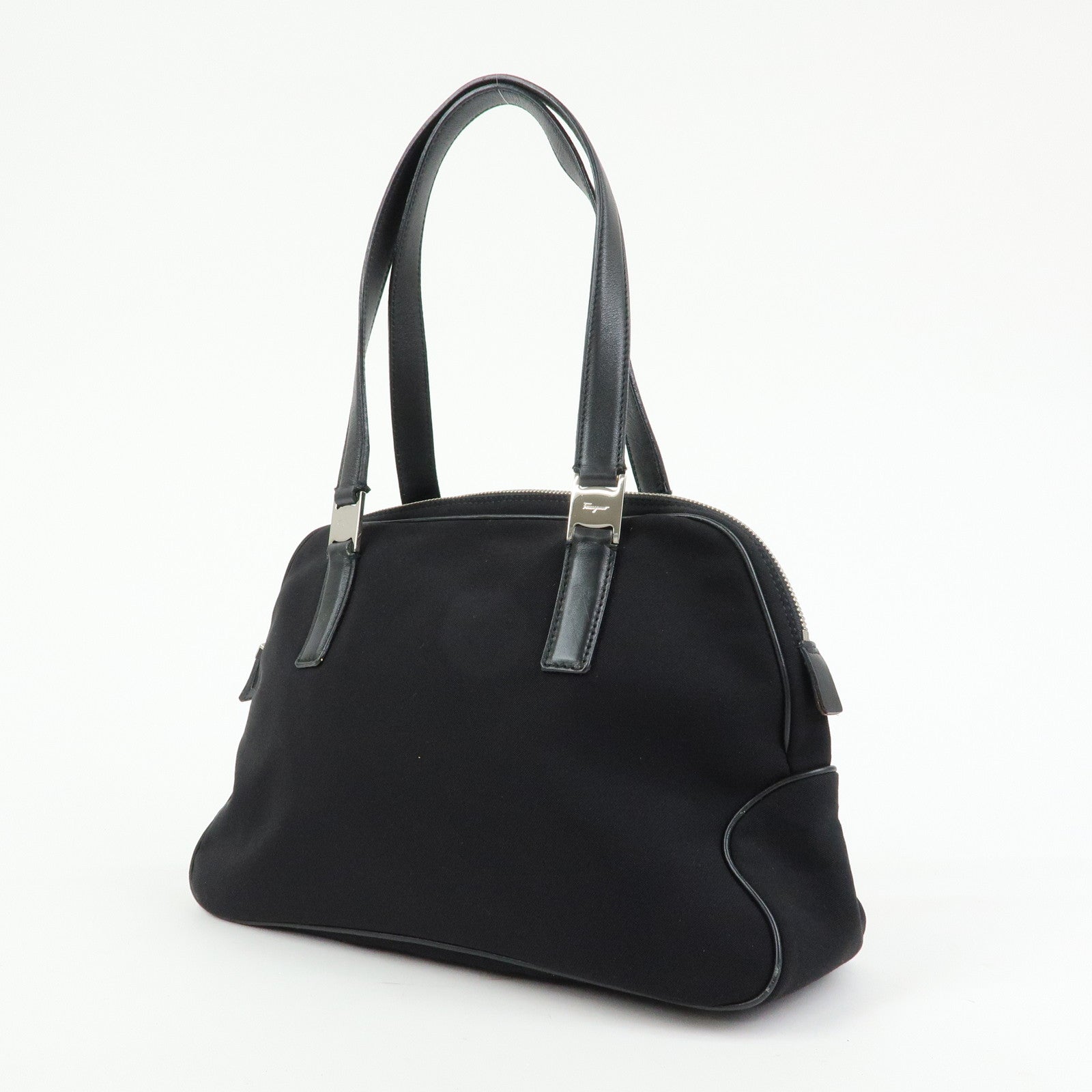 Ferragamo Vara Nylon Leather Boston Bag Shoulder Bag Black