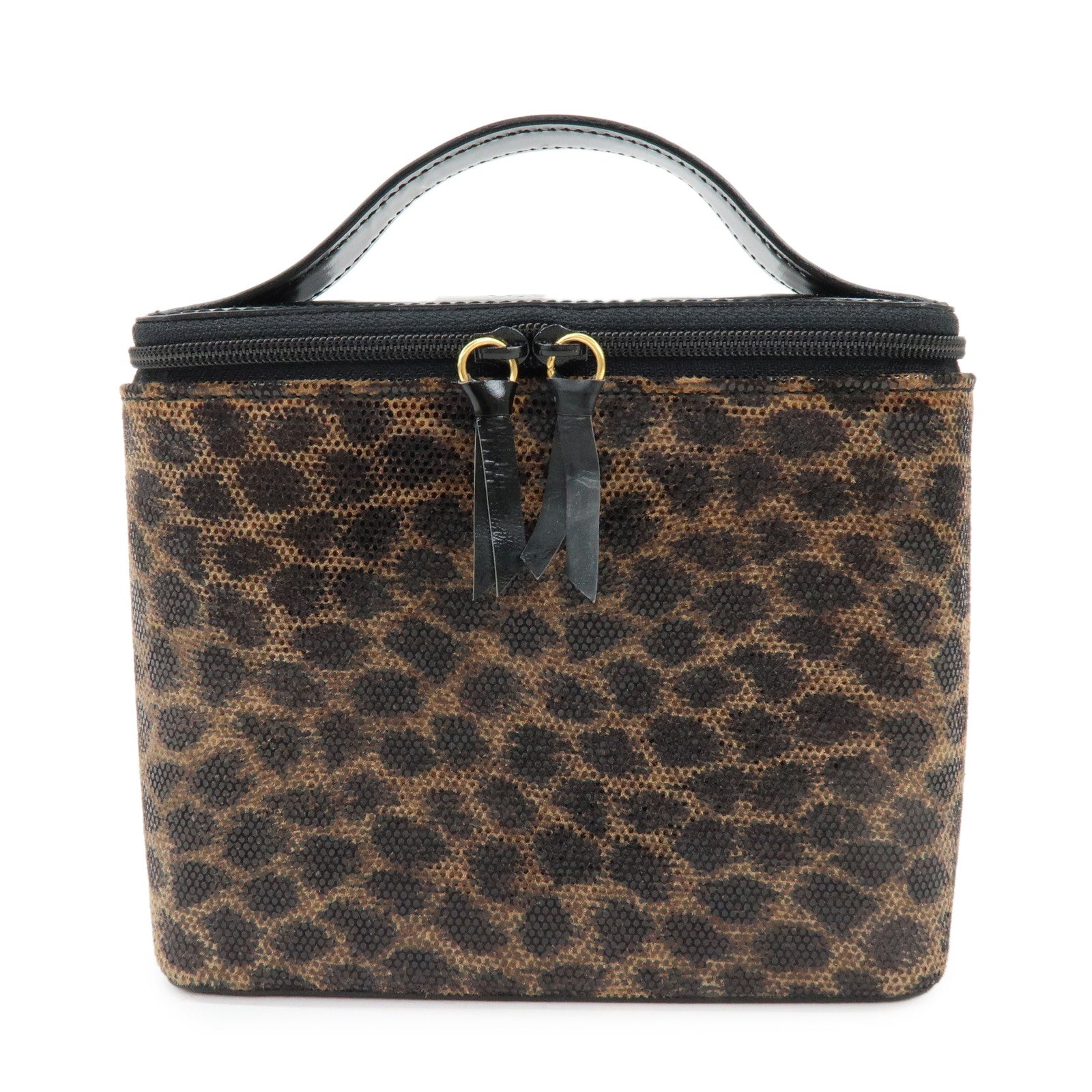 LOEWE PVC Leather Leopard Print Hand Bag Vanity Bag Brown Bag