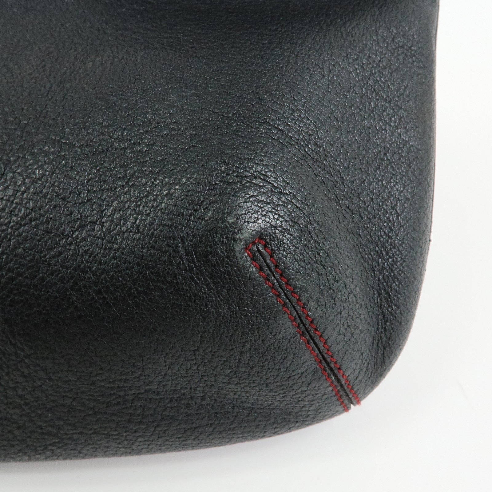Ferragamo Leather Red Stich Shoulder Bag Hand Bag Black