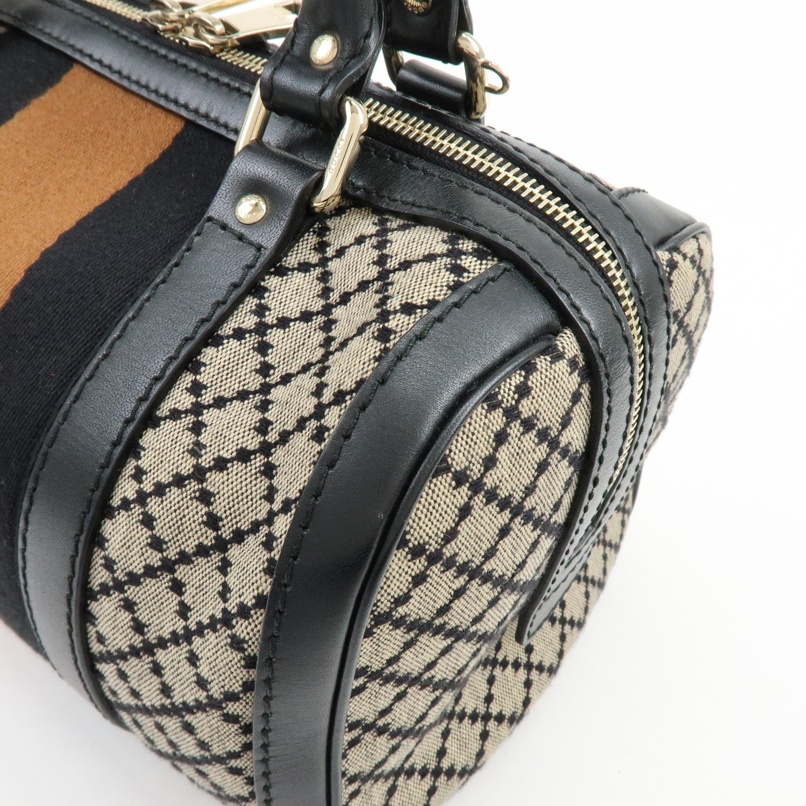 GUCCI Diamante Sherry Canvas Leather 2Way Boston Bag Beige 269876
