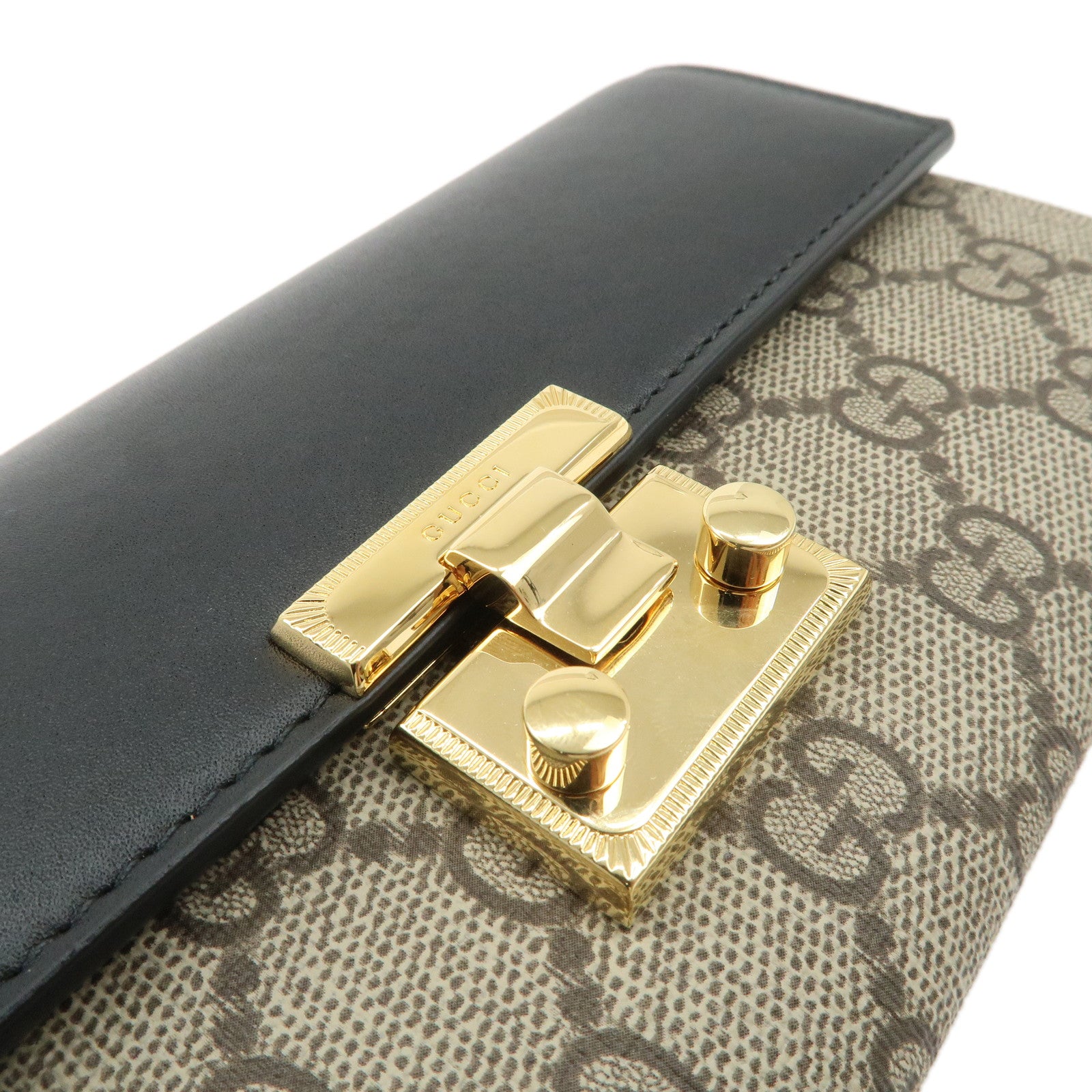 GUCCI GG Supreme Leather Chain Wallet WOC Beige Black 779774