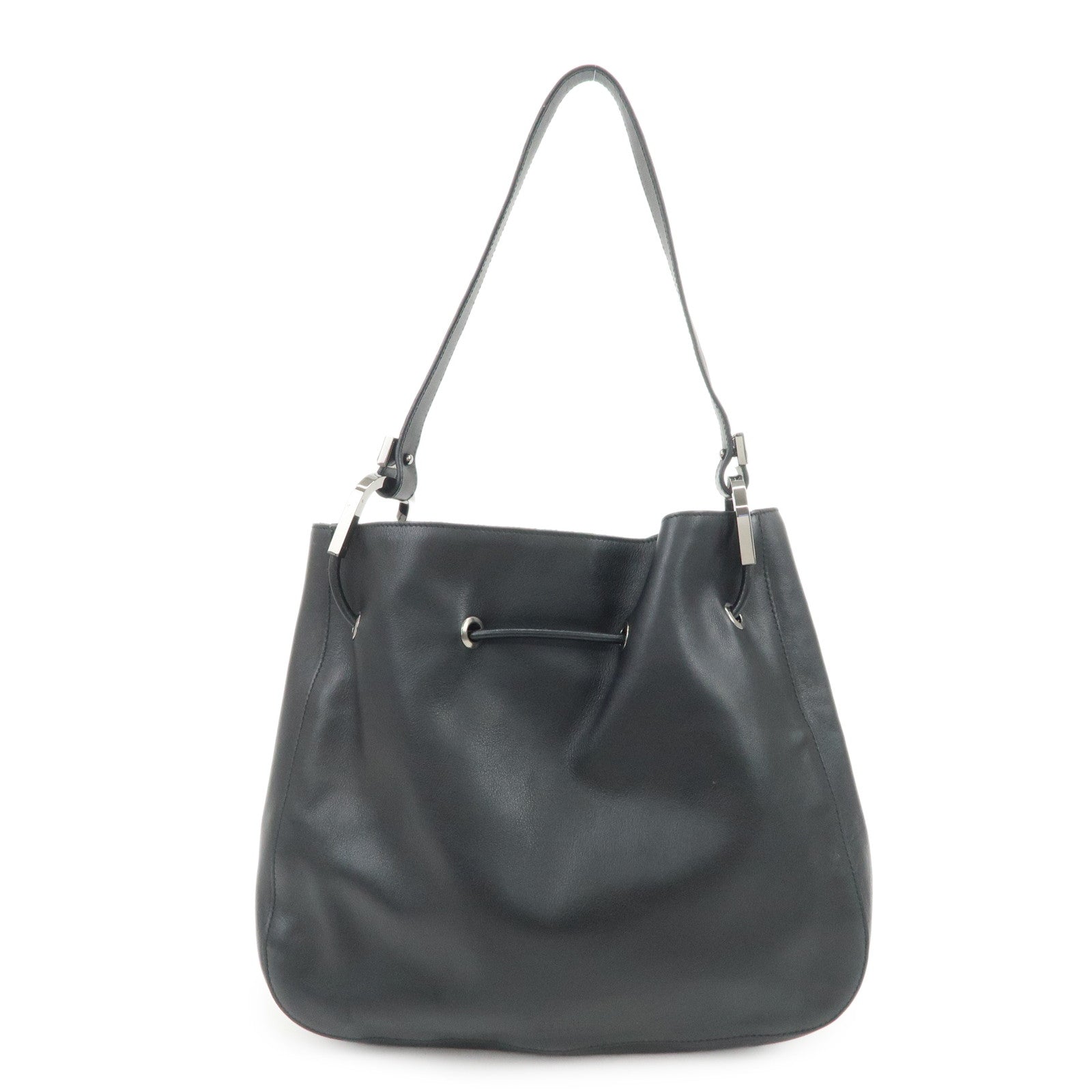 GUCCI Logo Leather Shoulder Bag Hand Bag Black 001・3748