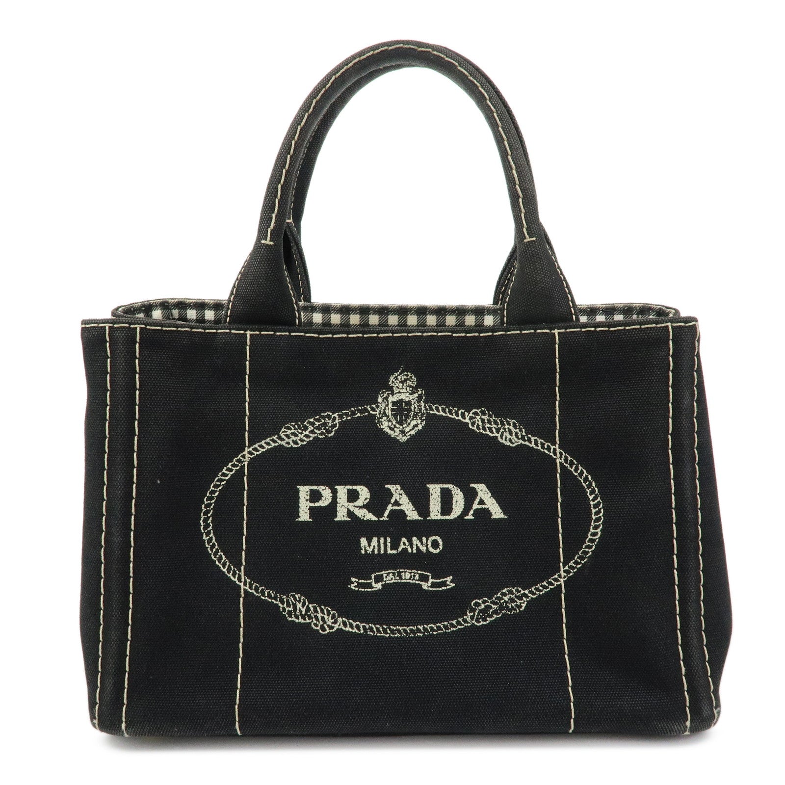 PRADA Canapa Mini Triangle Logo Canvas 2Way Hand Bag Black 1BG439