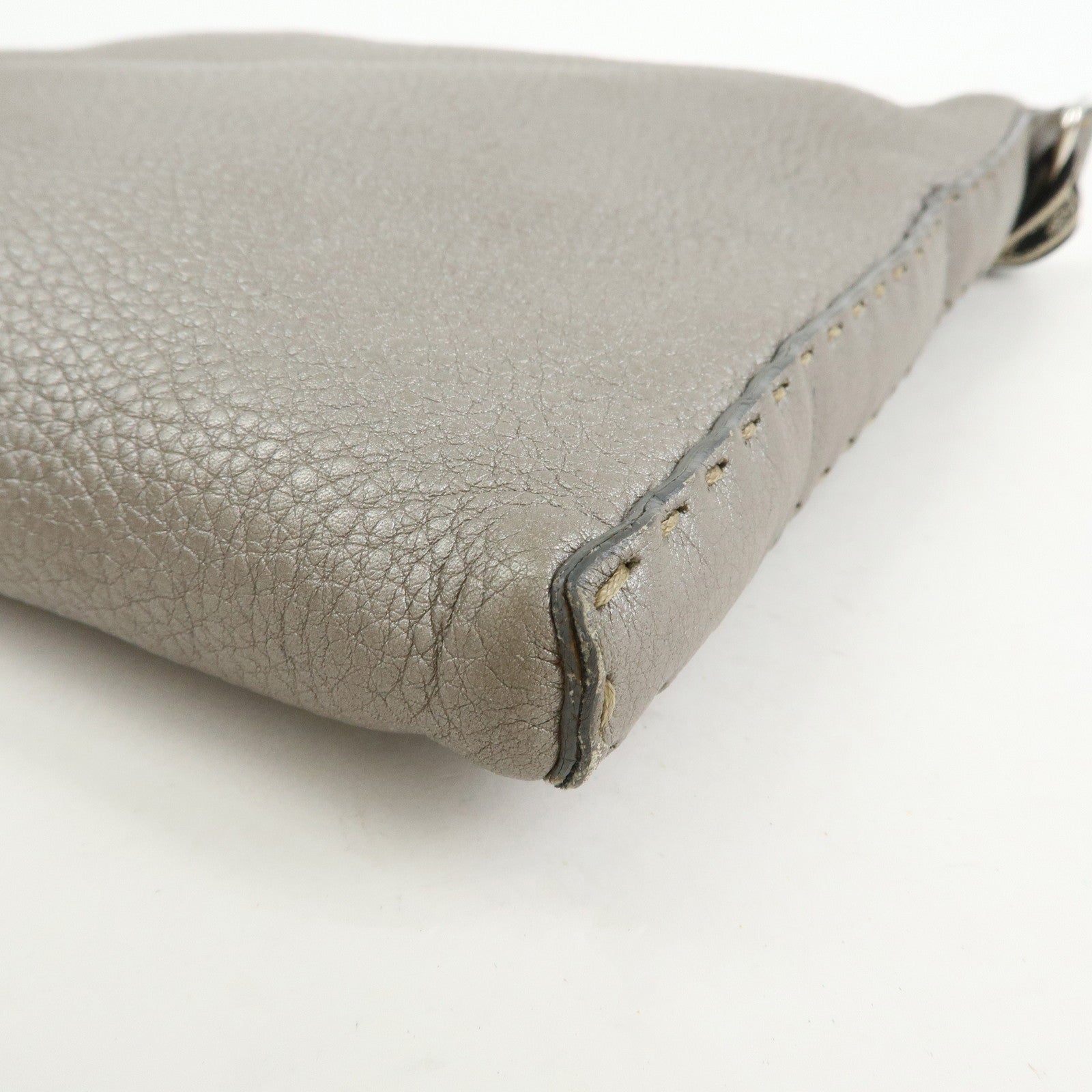 FENDI Selleria Leather Shoulder Crossbody Bag Metallic Grey 8BT109