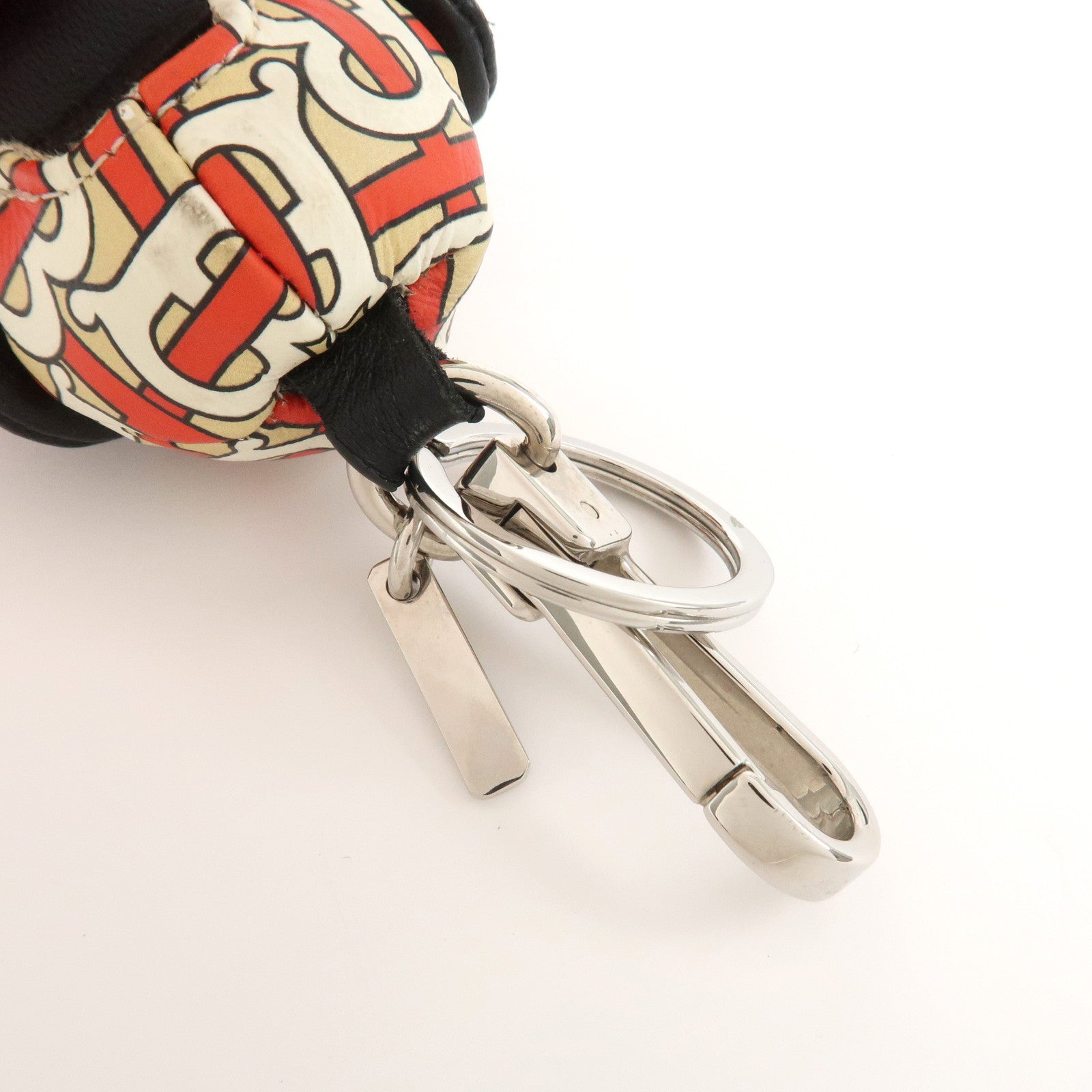 BURBERRY Logo Leather Thomas Bear Bag Charm Key Chain Black Red