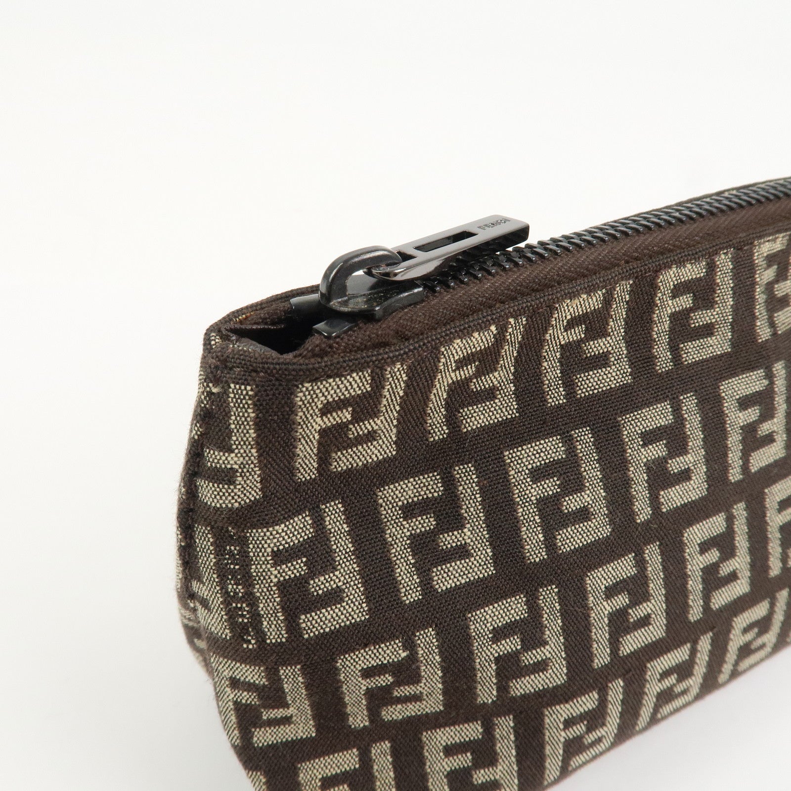 FENDI Zucchino Canvas Leather Cosmetic Pouch Makeup Pouch 7N0038