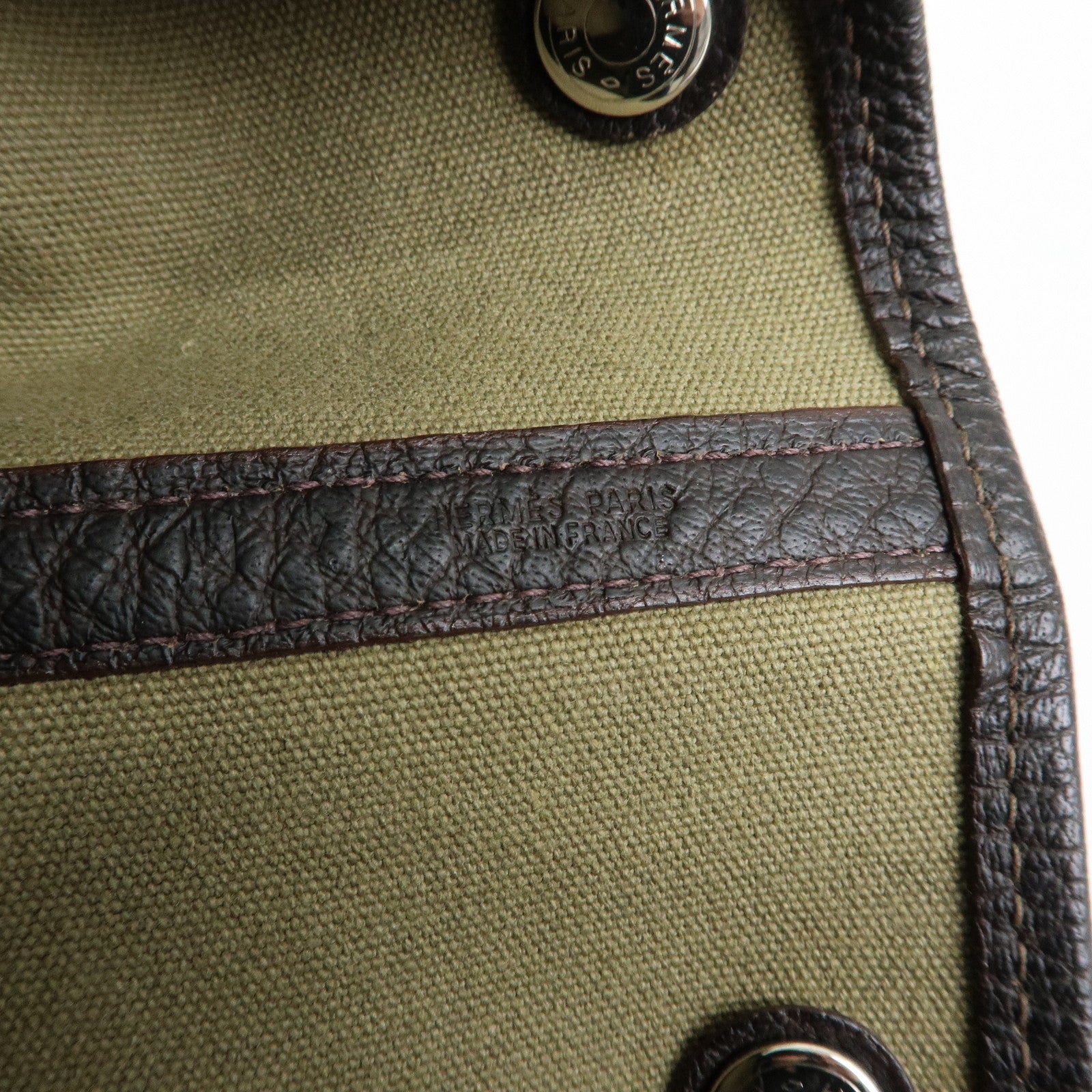 HERMES Toile Ash Negonda Garden Party PM □F Stamped Tote Bag Khaki