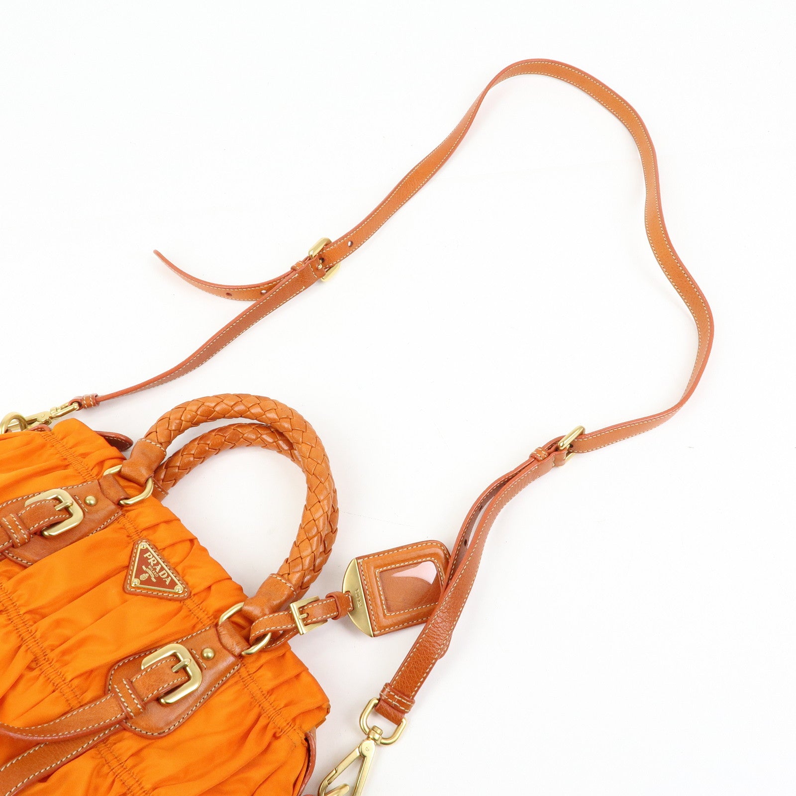 PRADA Triangle Logo Nylon Leather 2Way Bag Hand Bag Orange