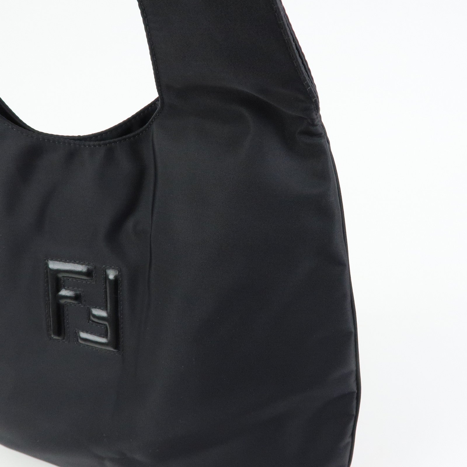 FENDI FF Logo Nylon Leather Shoulder Bag Tote Bag Black 19・B 15062
