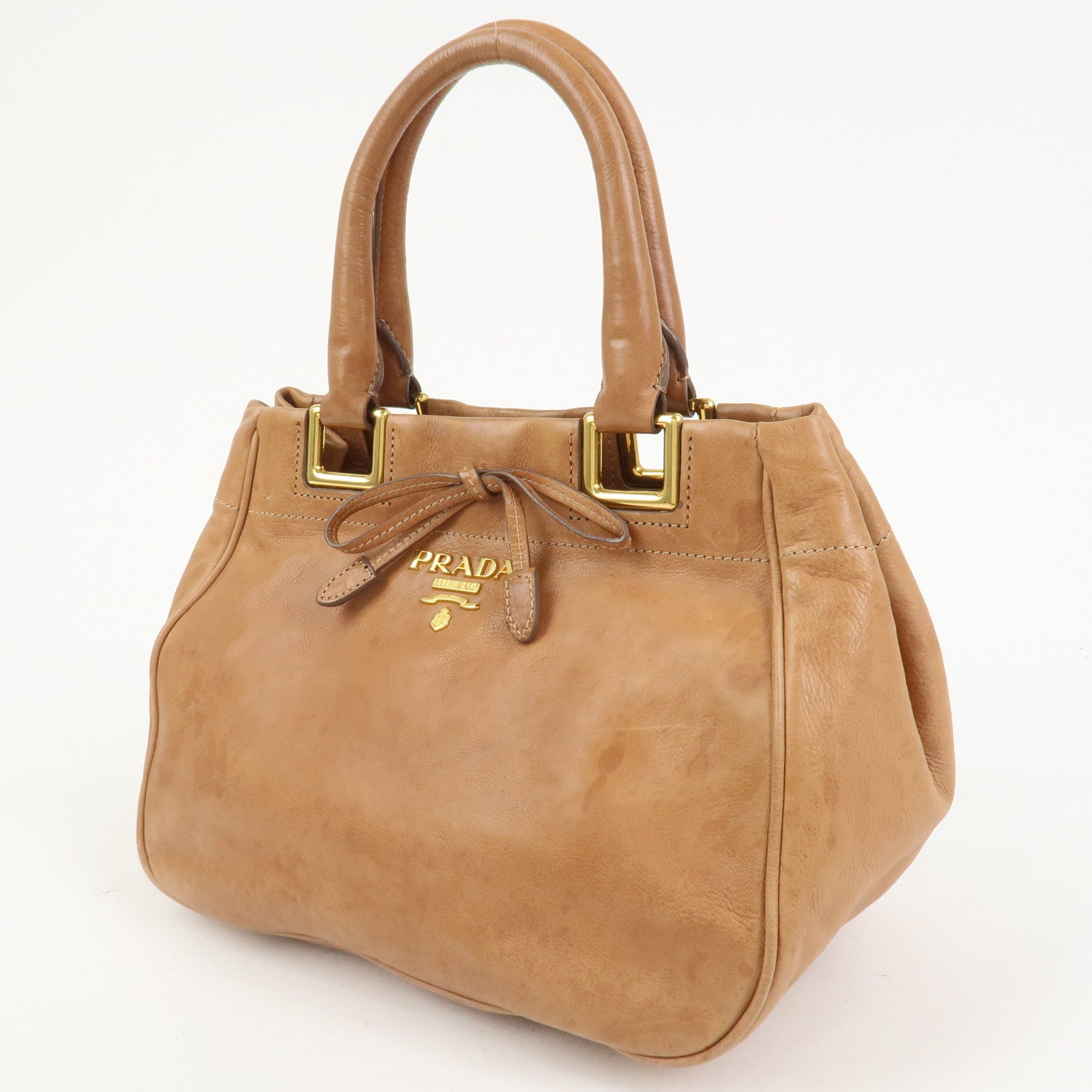 PRADA Ribbon Leather 2WAY Bag Hand Bag Shoulder Bag Brown BN2245