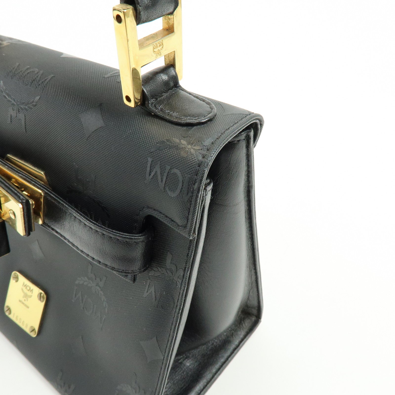 MCM Visetos PVC Leather 2Way Bag Hand Bag Shoulder Bag Black