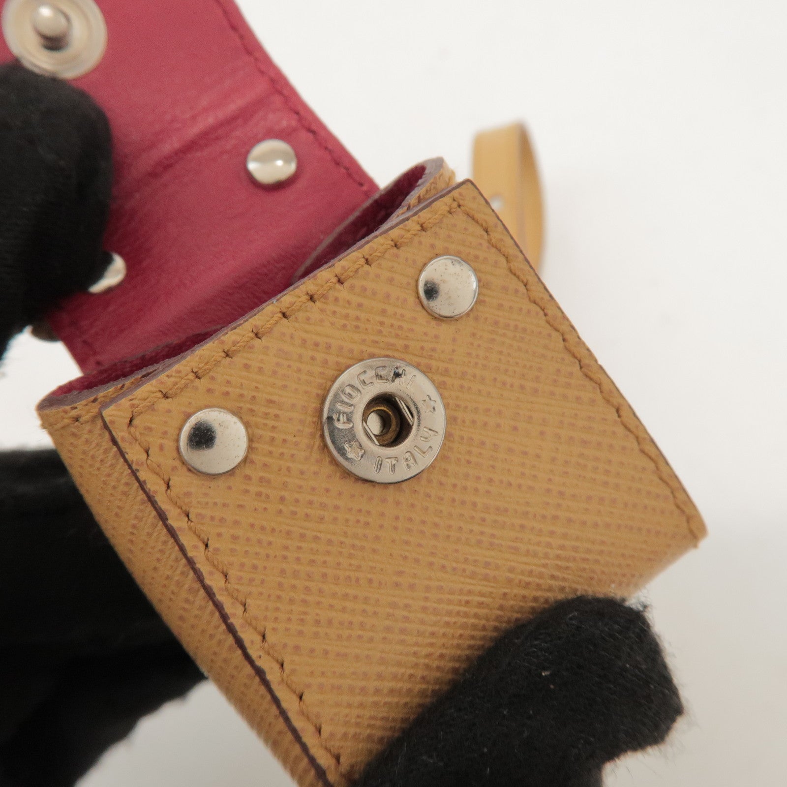 Ferragamo Gancini Leather Bag Charm Key Charm Beige