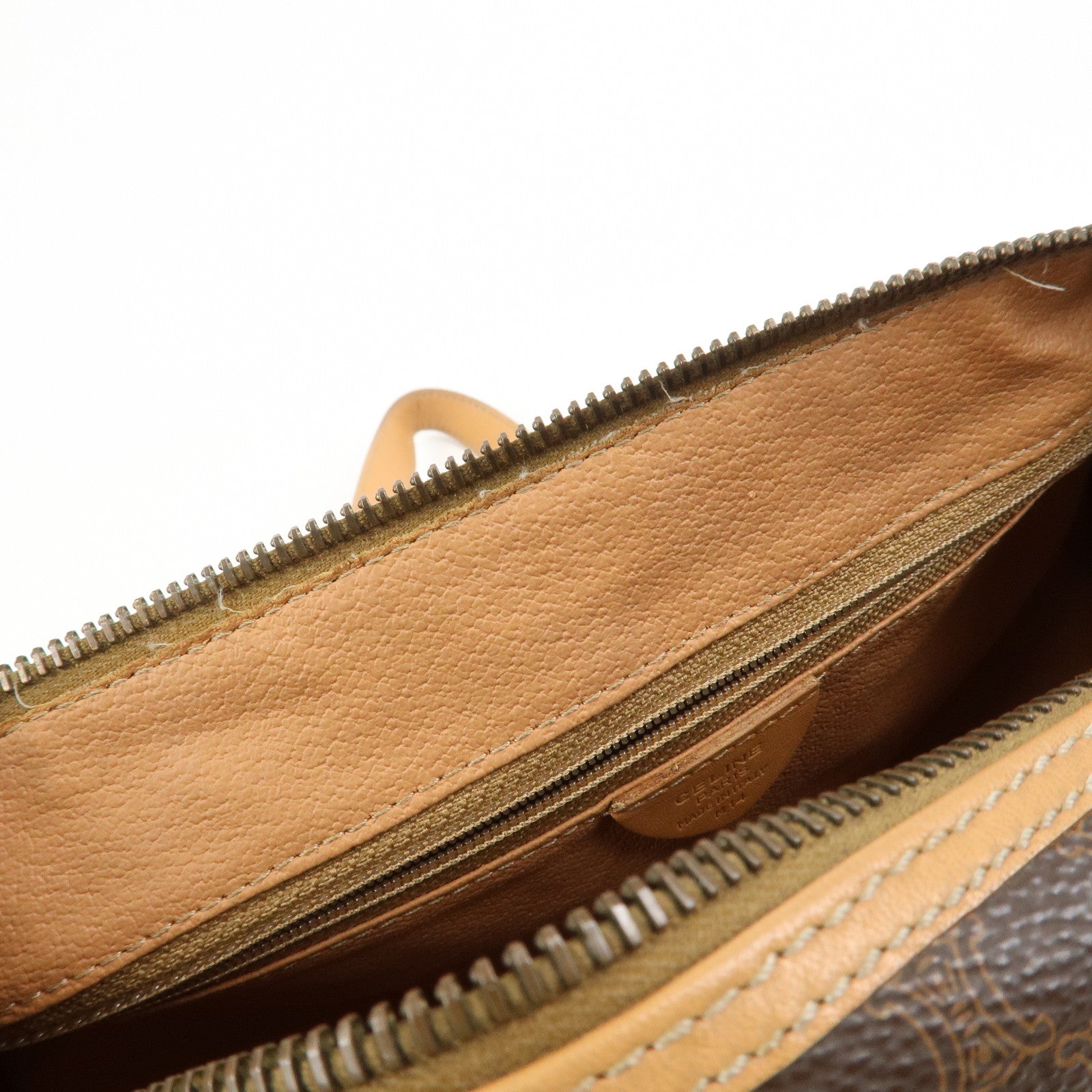 CELINE Macadam Canvas Leather Boston Bag Tote Bag Brown