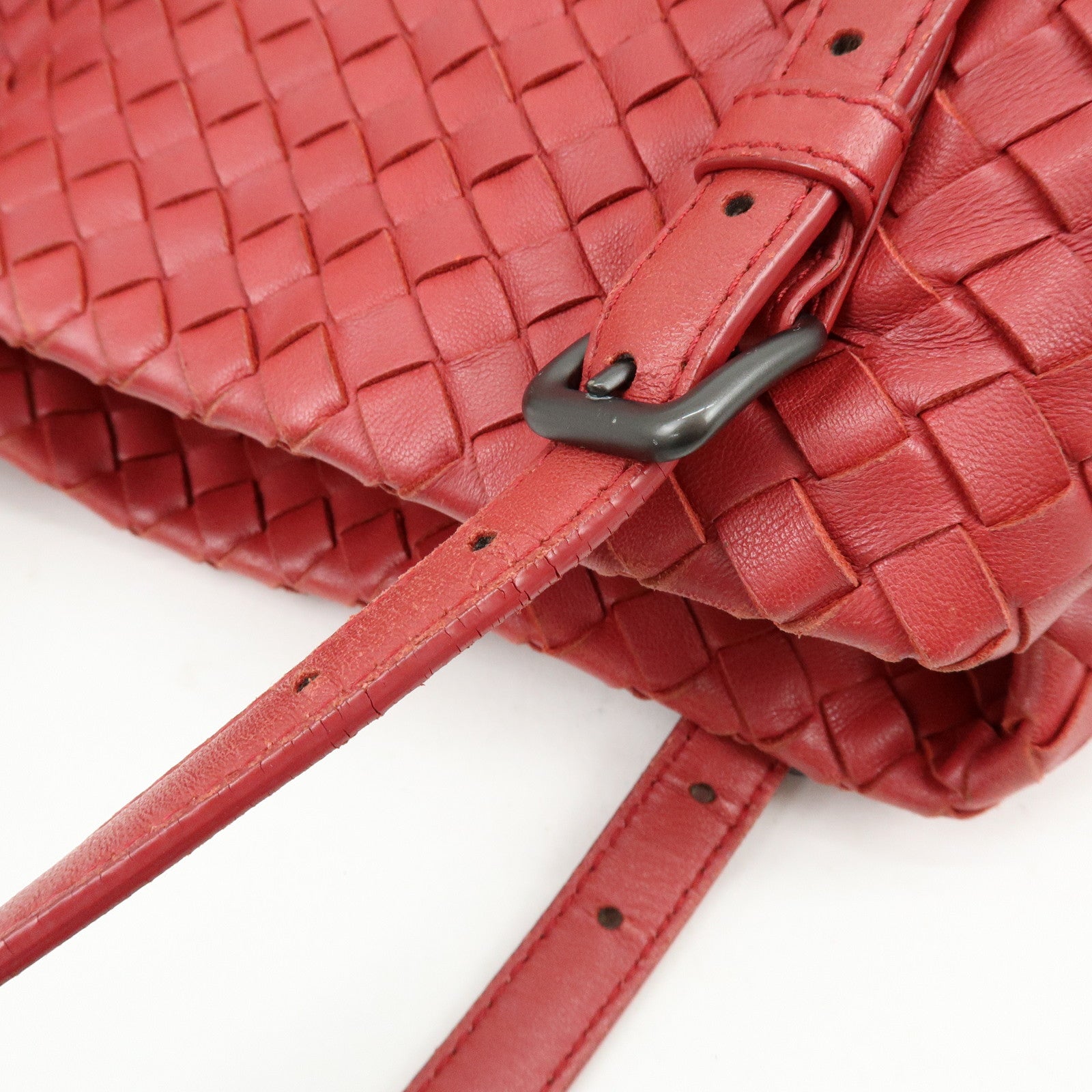 BOTTEGA VENETA Intrecciato Leather Tote Bag Shoulder Bag Red