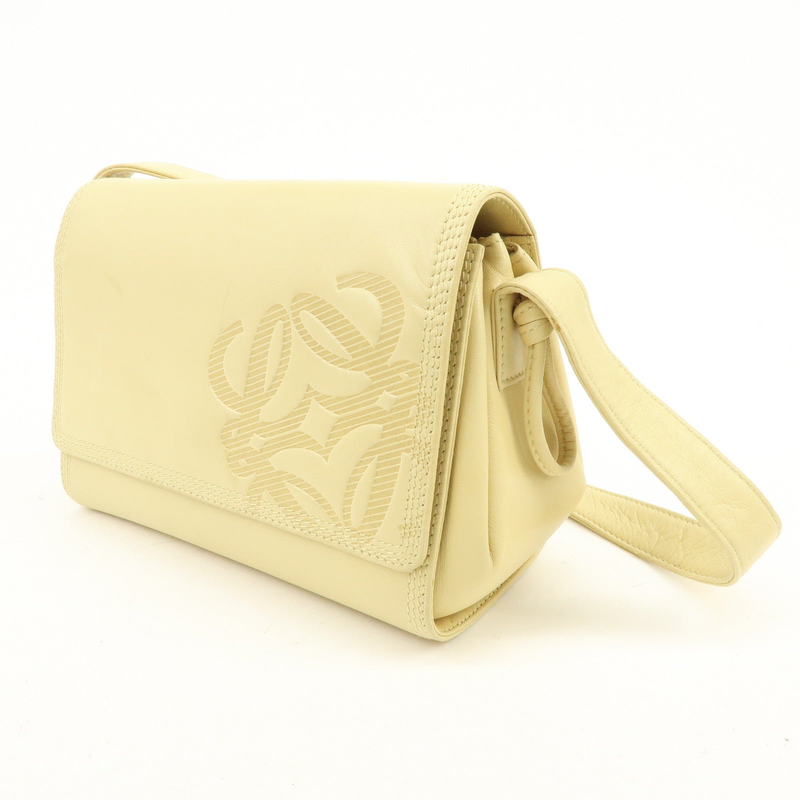 LOEWE Anagram Leather Shoulder Bag Crossbody Bag Beige