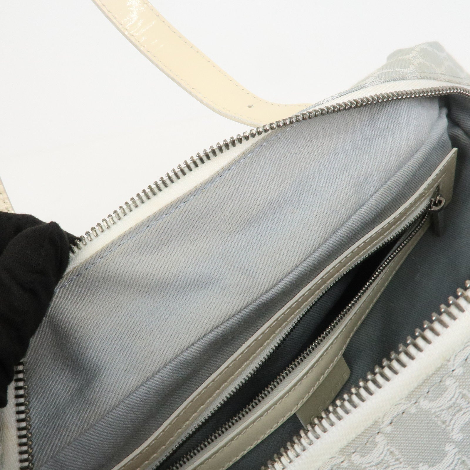 CELINE Macadam Canvas Leather Shoulder Bag Hand Bag Blue Ivory