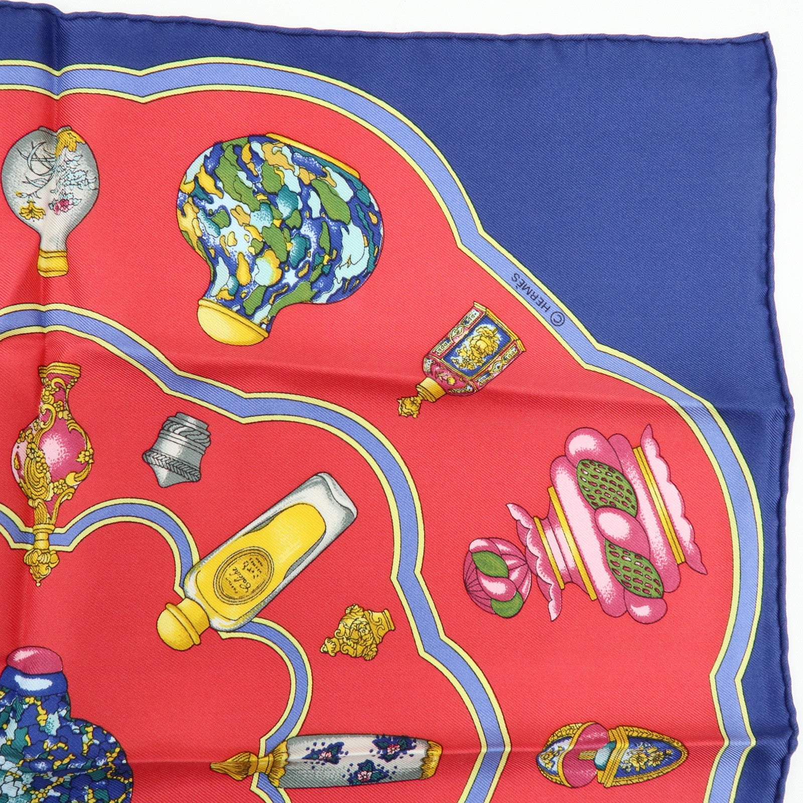 HERMES Carre 45 Set of 2 Silk 100% Scarf Red Navy Gray