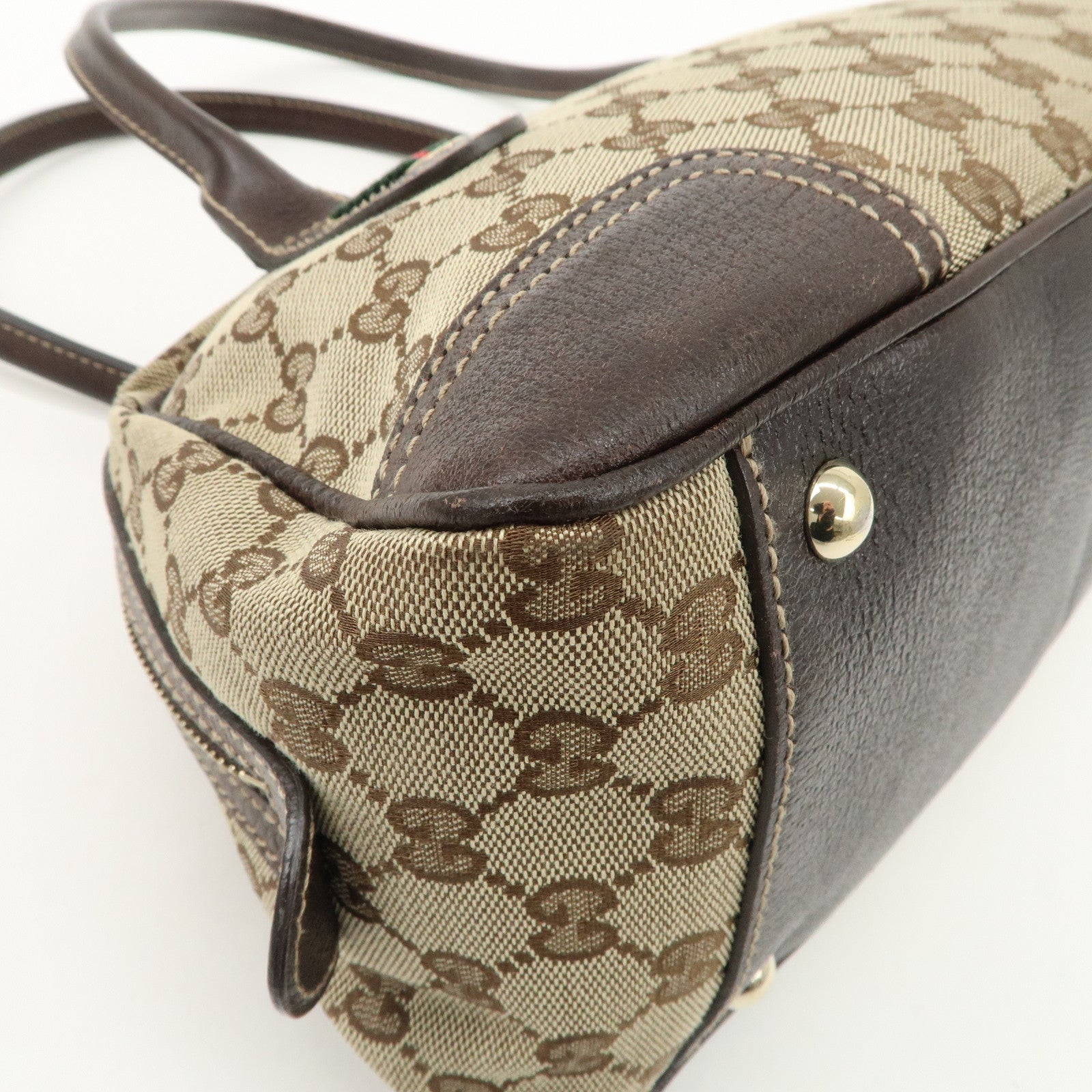 GUCCI  Sherry Princy Leather Canvas Boston Bag Hand Bag Brown 161720 Used