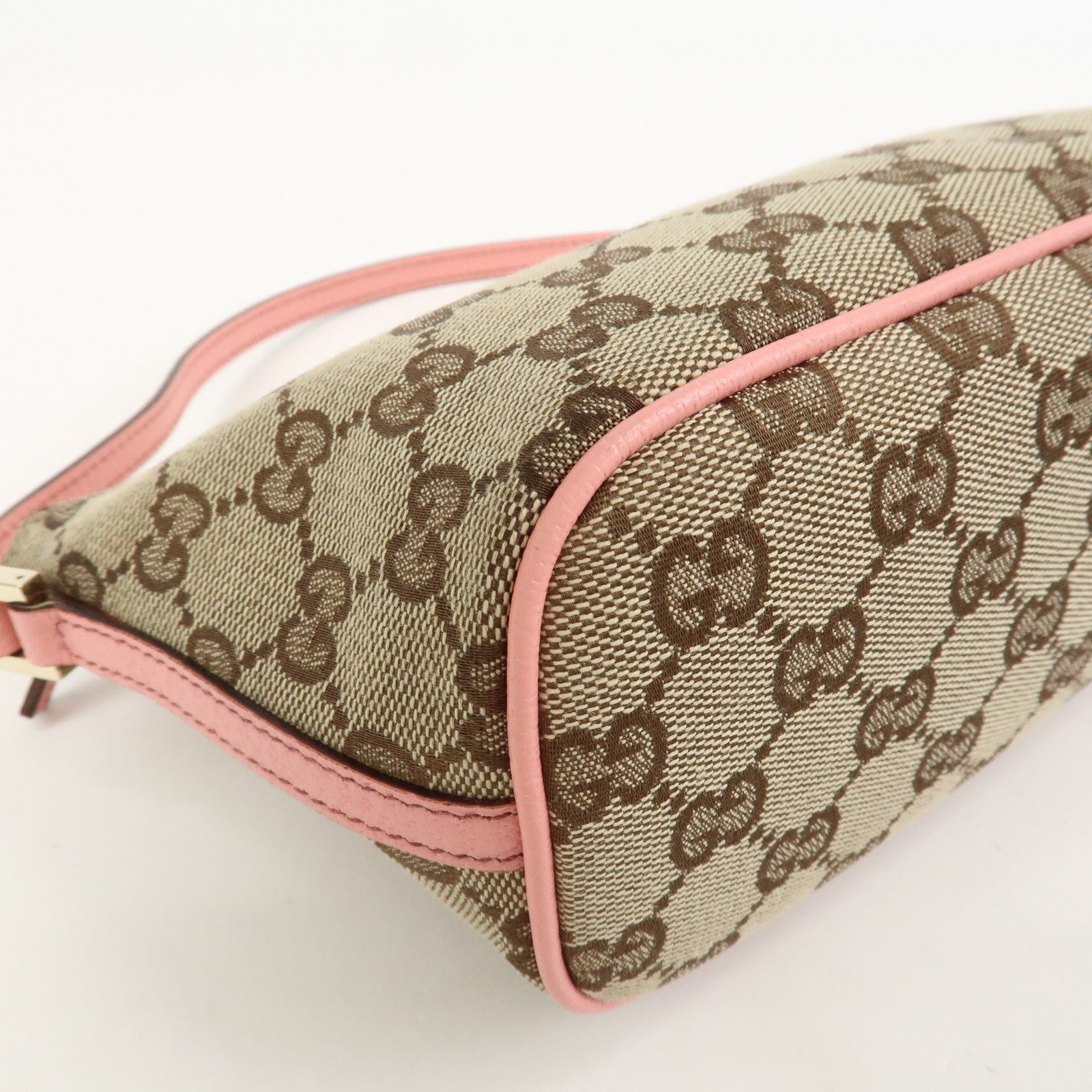 GUCCI Boat Bag GG Canvas Leather Accessory Pouch Hand Bag 07198
