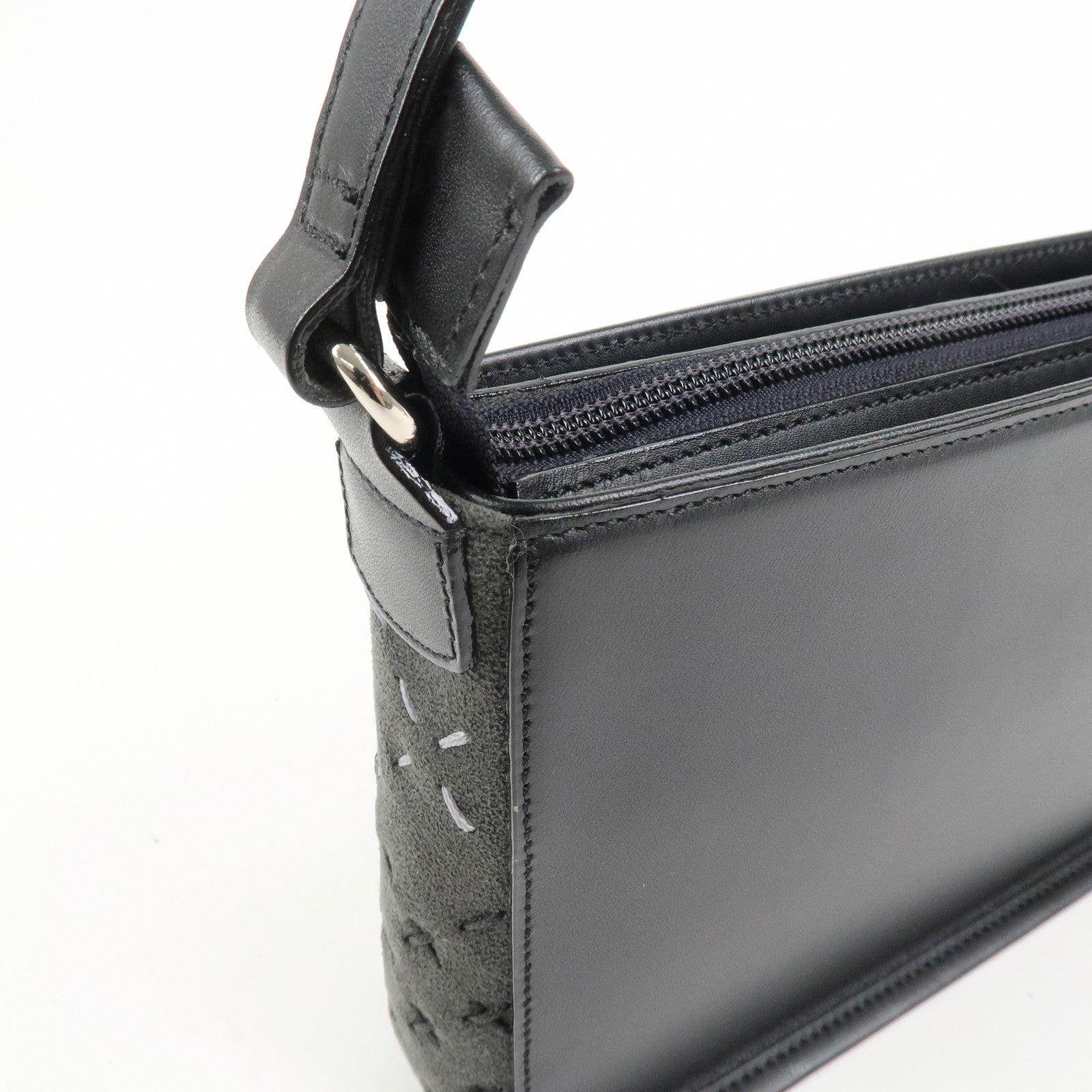 BURBERR Logo Cotton Leather Adjustable Hand Bag Shoulder Bag Black