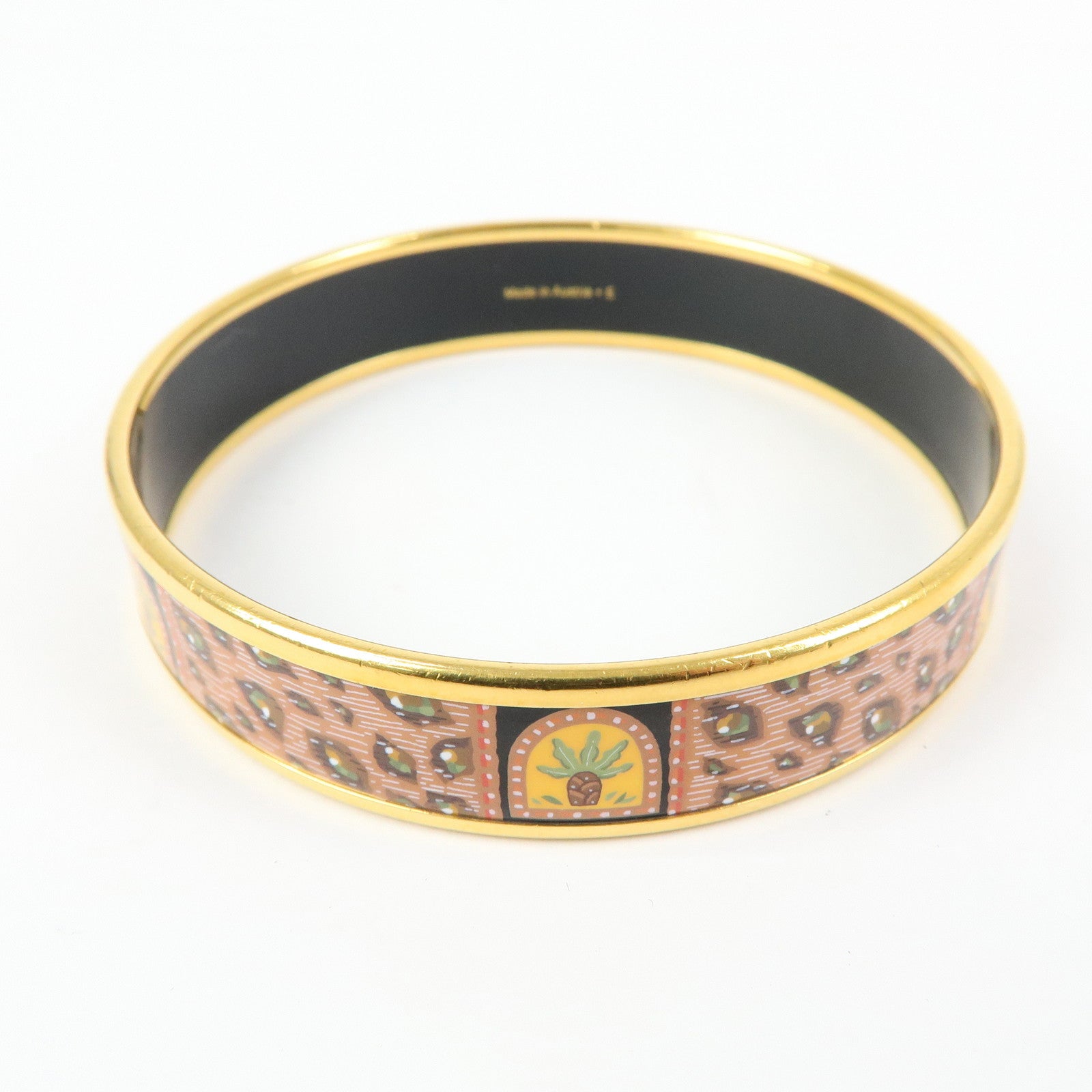 HERMES Email MM Gold Plated Bangle Bracelet Orange Gold