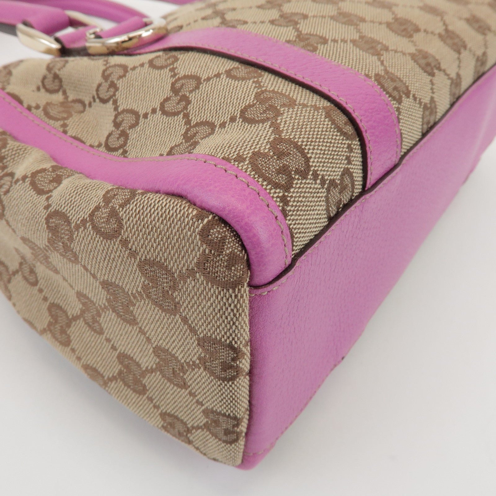 GUCCI Abbey GG Canvas Leather Mini Boston Bag Beige Fuchsia 130942