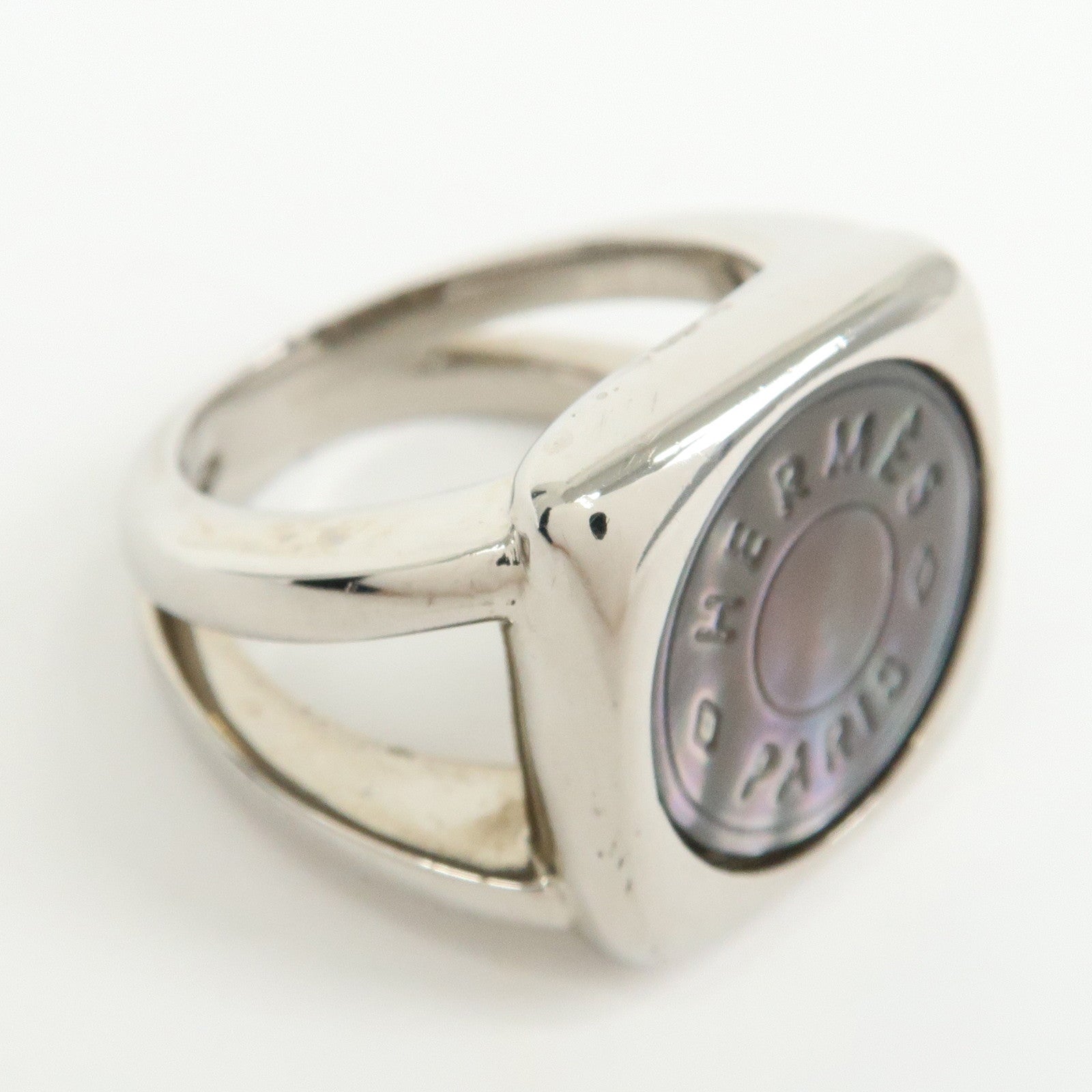 HERMES Sellier Corozo Metal Shell Ring Silver US5.5 EU51