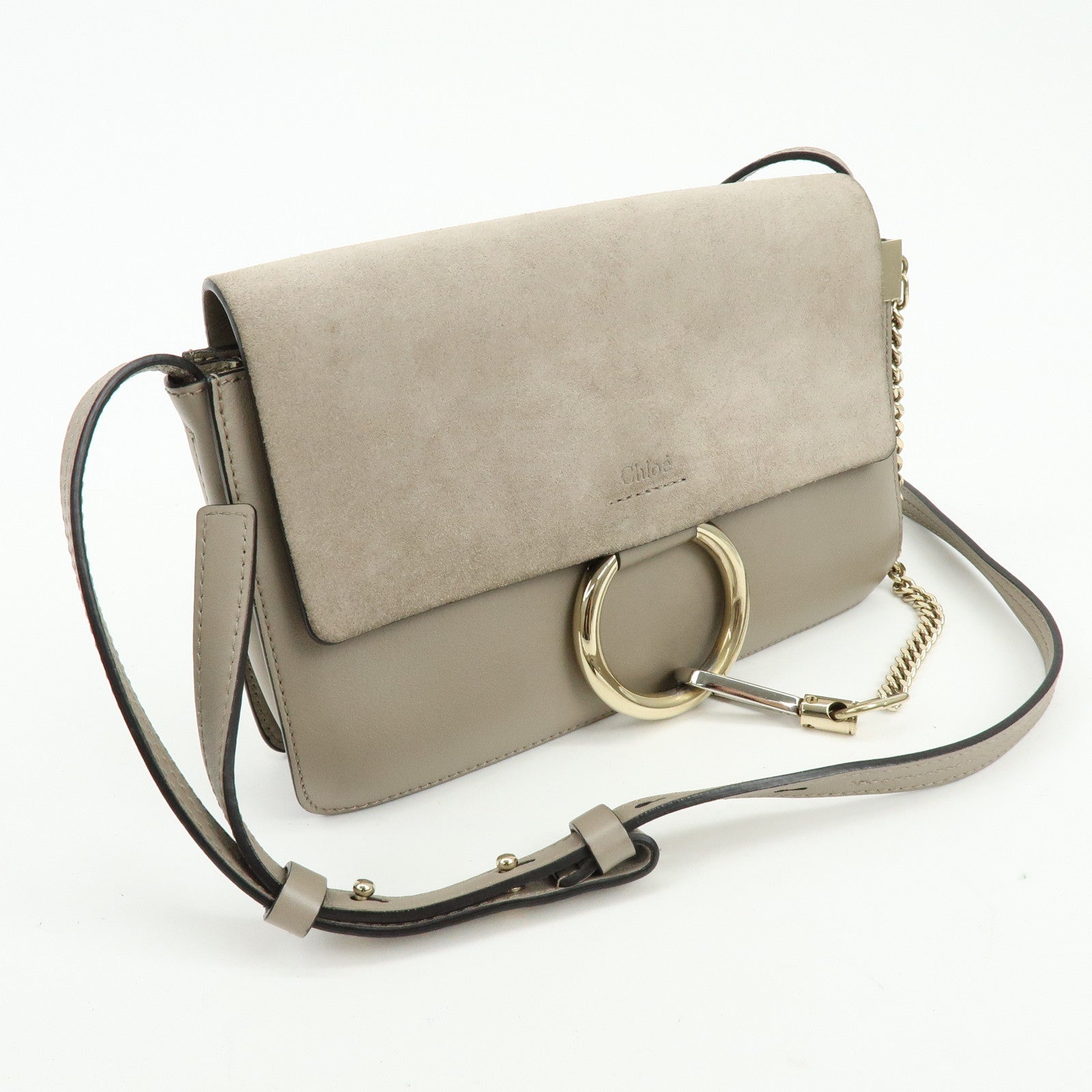 Chloe Faye Suede Leather Shoulder Bag Crossbody Bag Greige