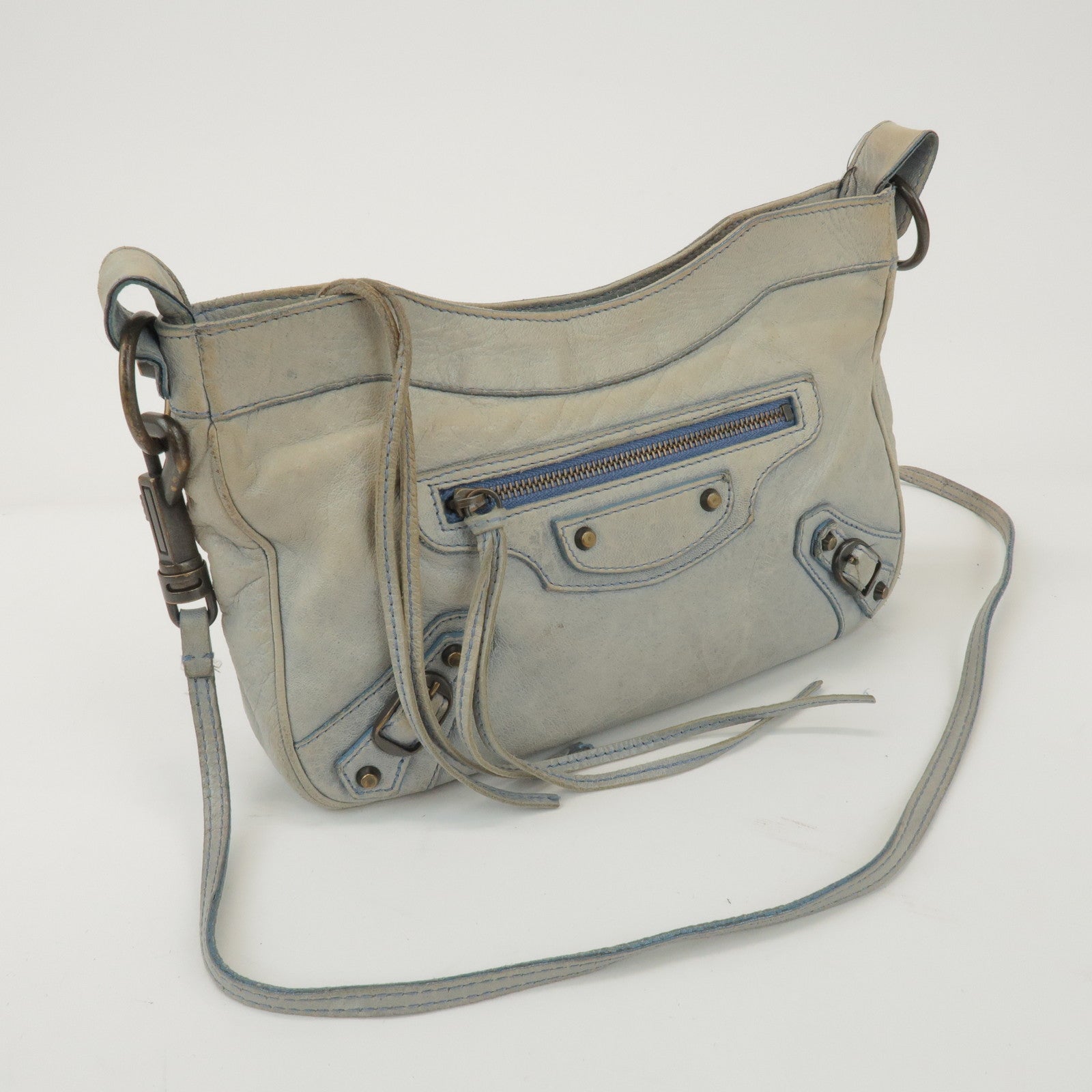 BALENCIAGA The Hip Leather Shoulder Crossbody Bag Light Blue 242803